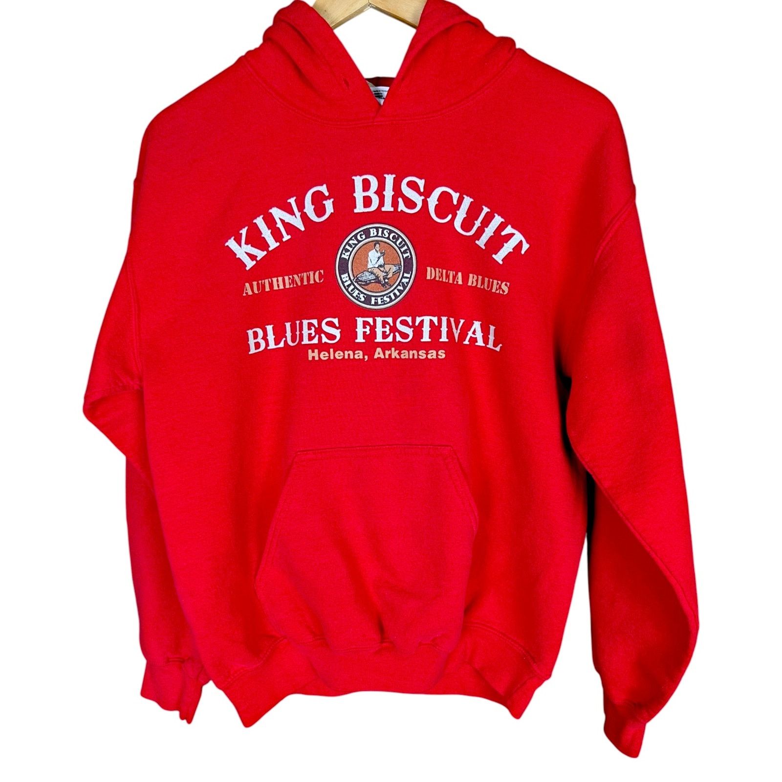 Gildan Vintage Y2K King Biscuit Delta Blues Festival Red Hoodie Size US S / EU 44-46 / 1 - 1 Thumbnail