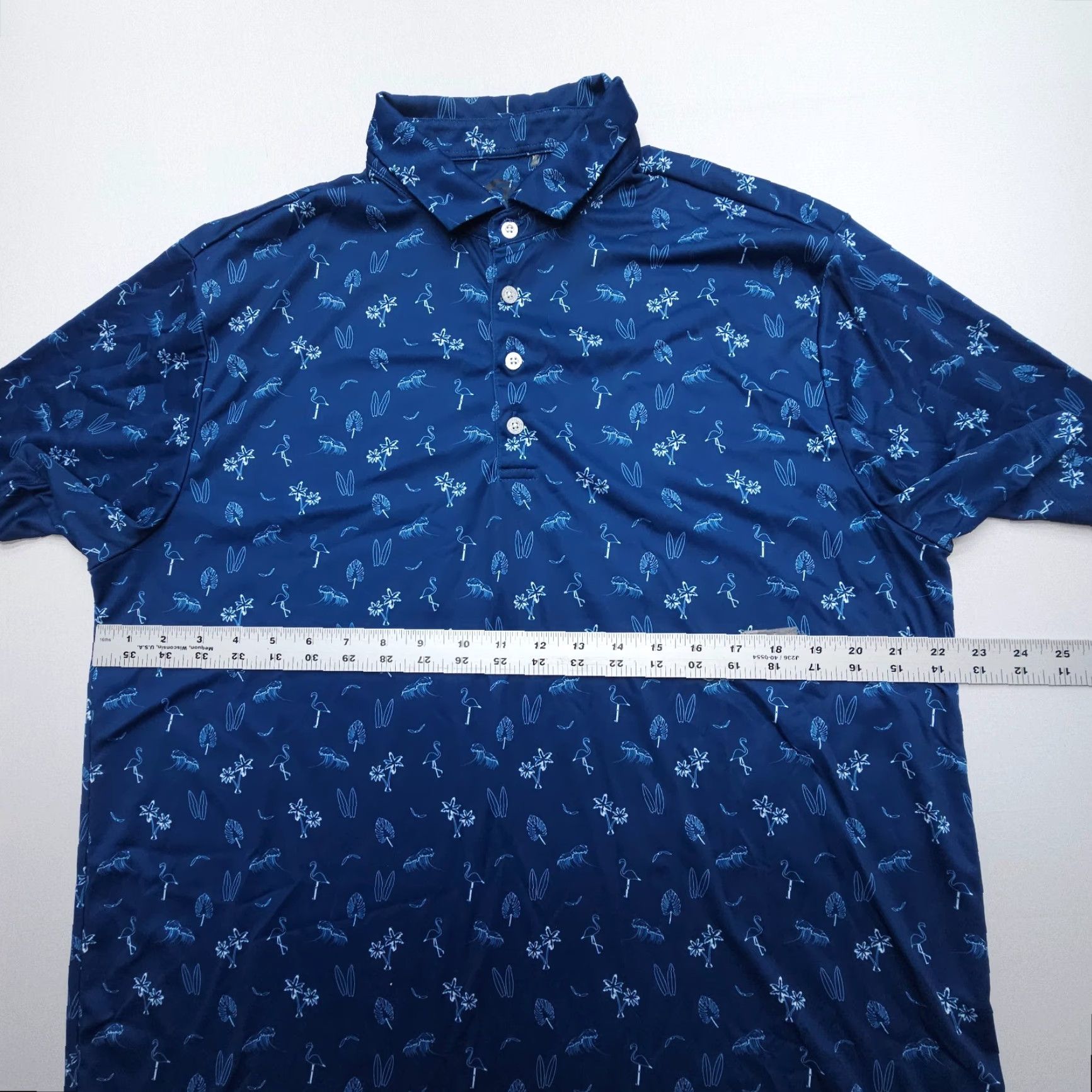 Vintage Zyia Active Golf Polo Mens XL Blue Tropical Print Performance Stretch Travel Shirt Size US XL / EU 56 / 4 - 6 Thumbnail
