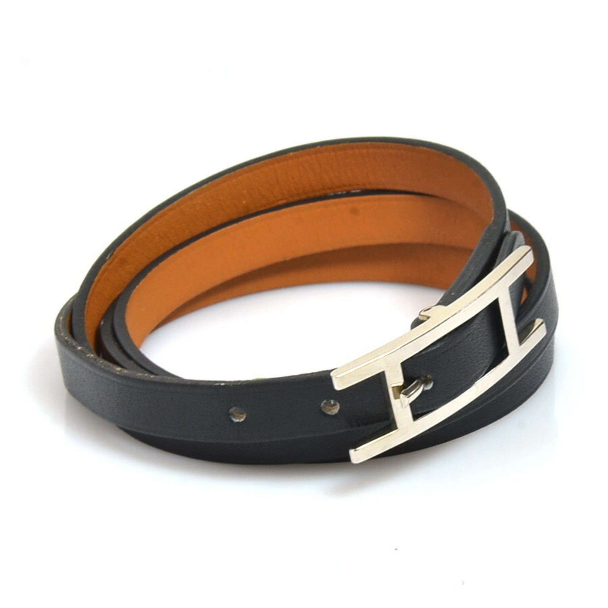 image of Hermes Bracelet Api Leather/metal Black/silver Unisex E56014G, Women's