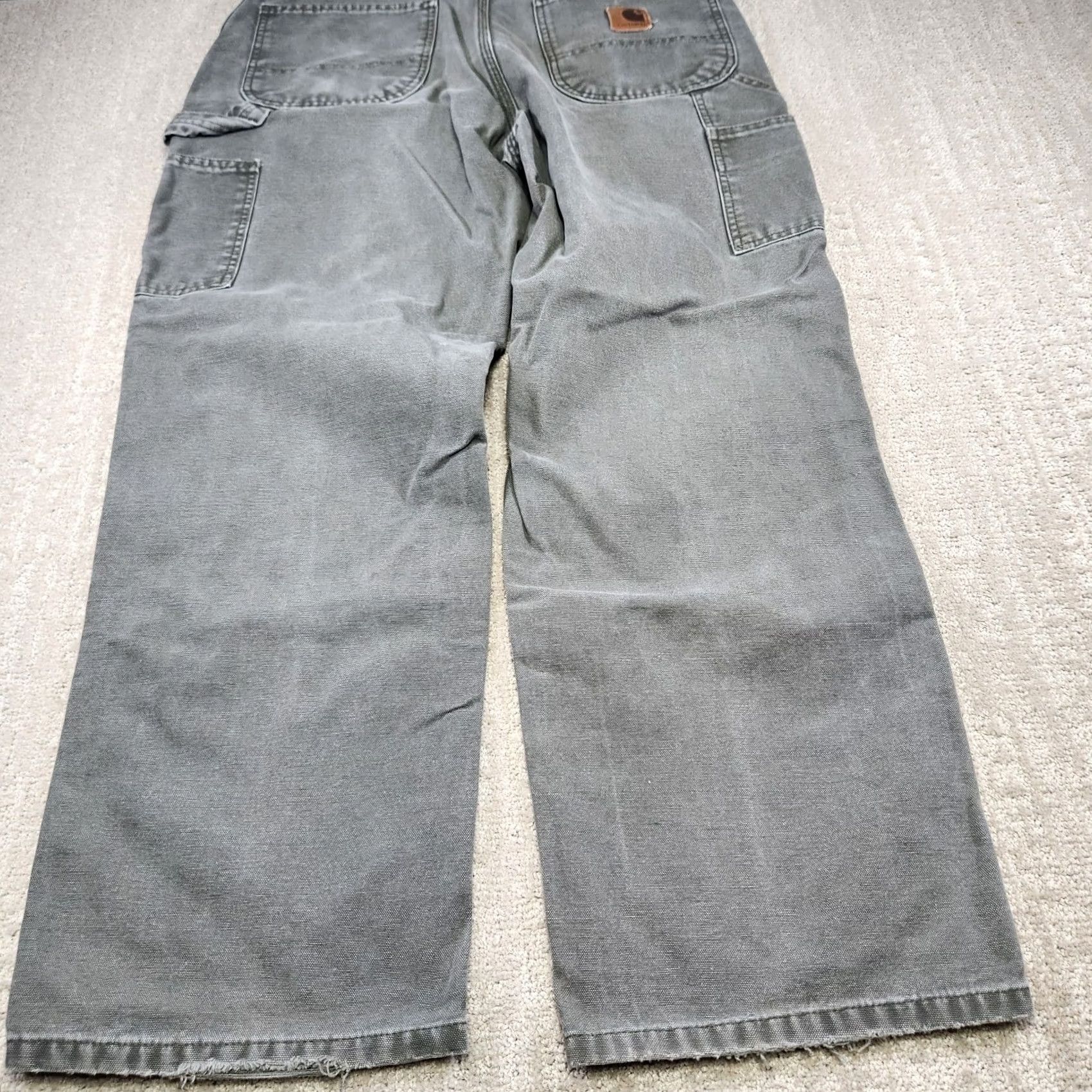 Carhartt VINTAGE Carhartt Pants Men 34x30 Moss Green Canvas Distressed Baggy Workwear 90s USA Carpenter Mens Pants Size US 34 / EU 50 - 4 Thumbnail