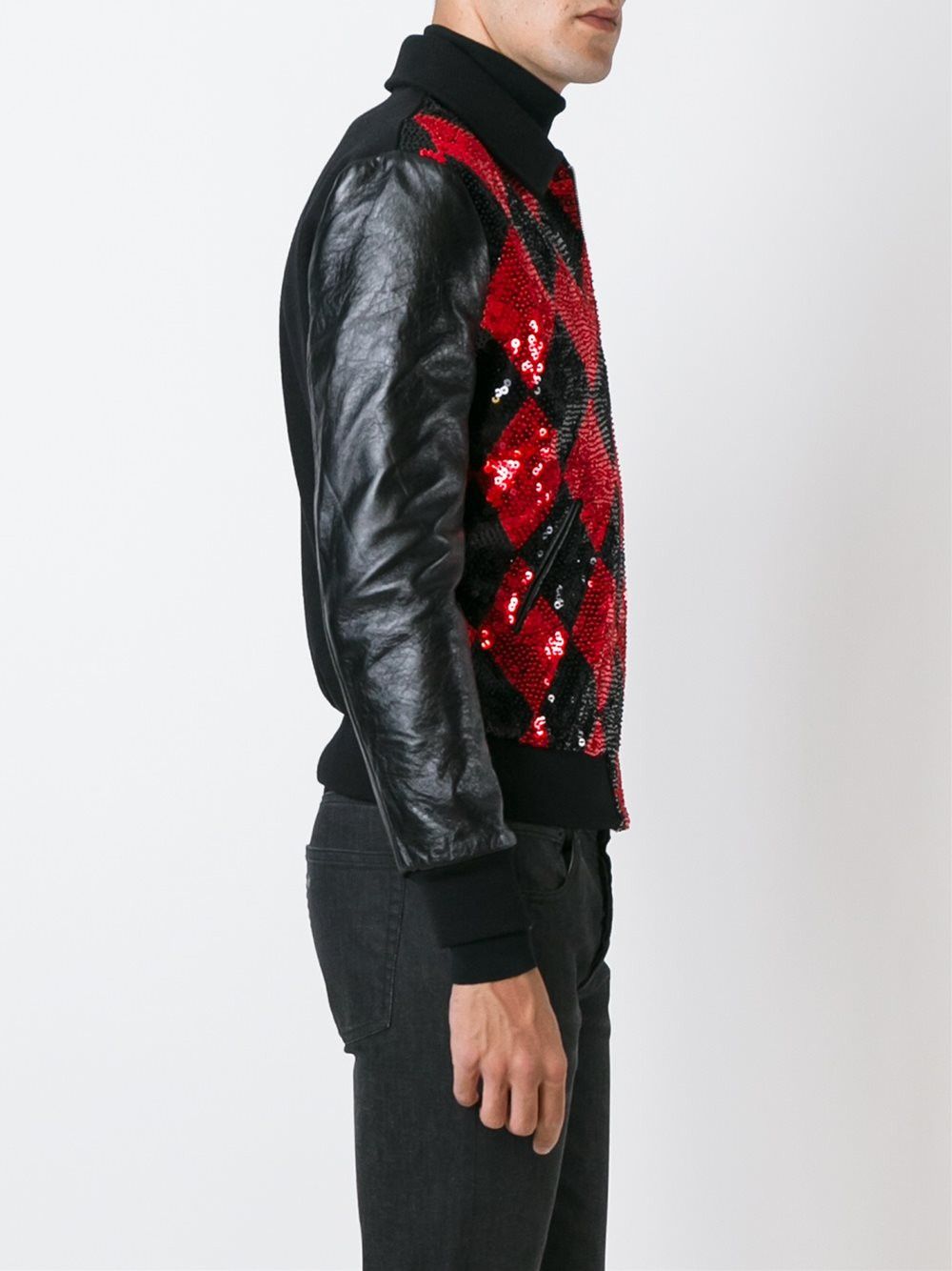Saint Laurent Paris Sequin Embellished Wool and Leather Bomber Jacket Size US S / EU 44-46 / 1 - 3 Thumbnail