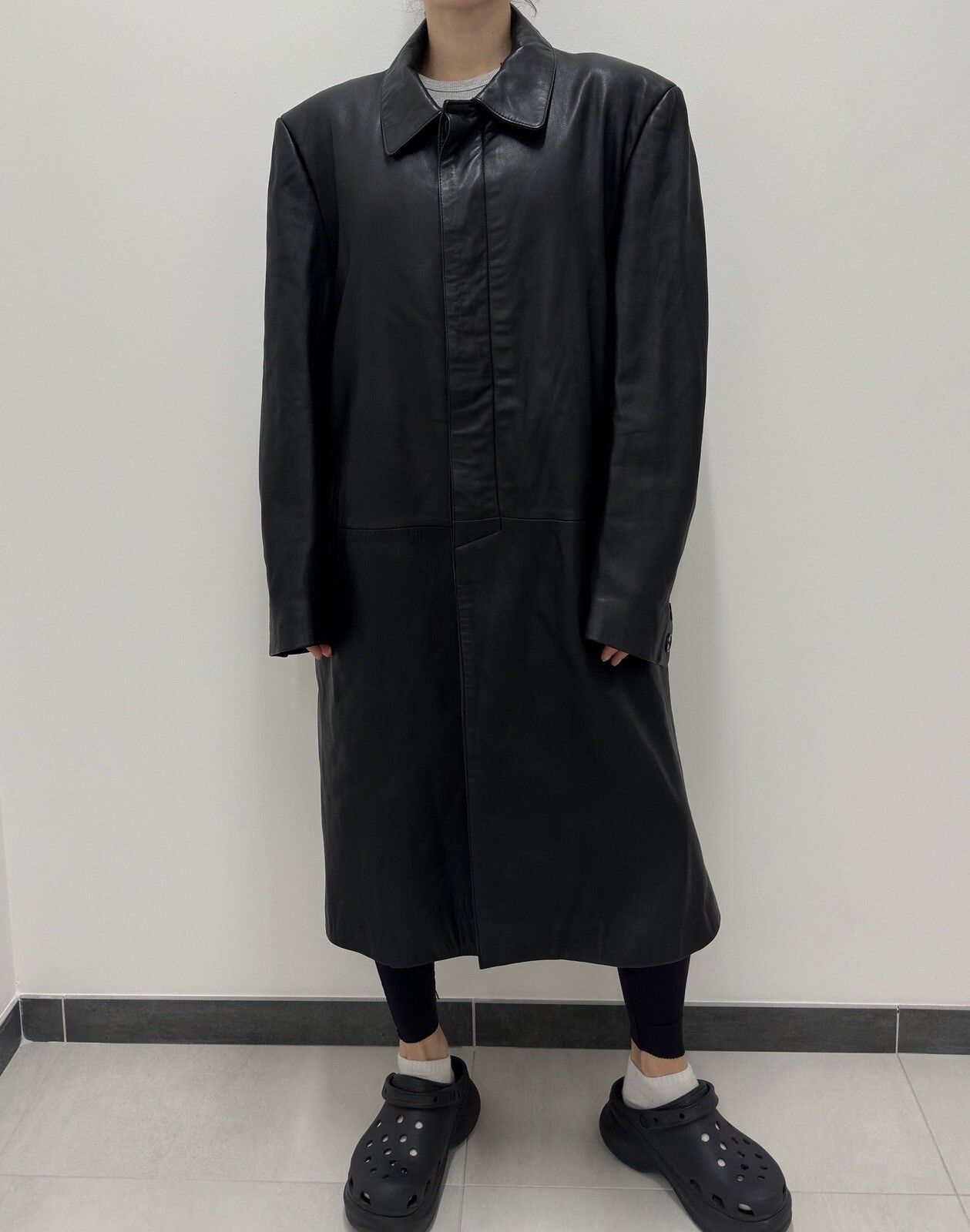 vintage ZARA Leather Long Trench Coat Jacket y2k Swag