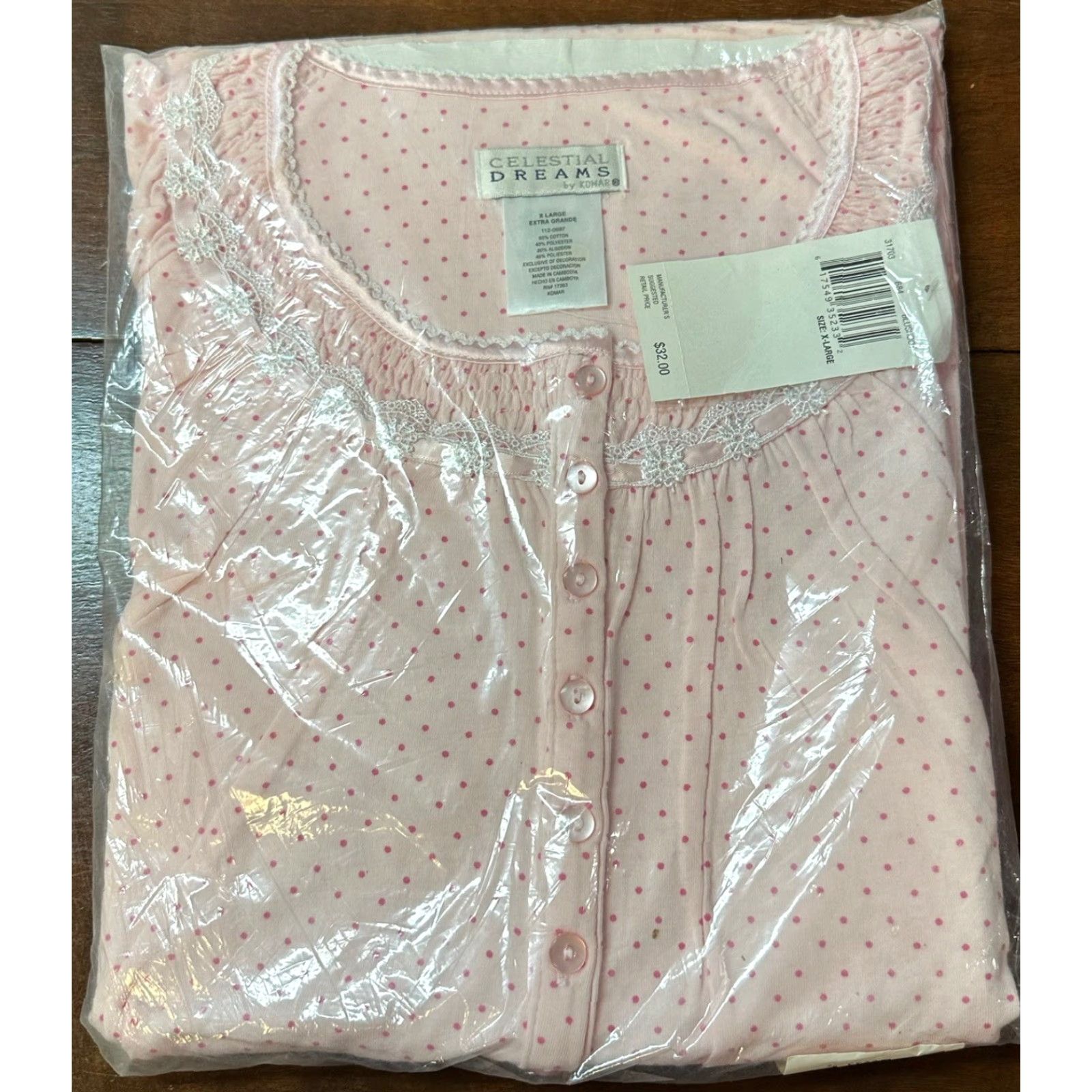 Pinko VINTAGE Celestial Dreams Gown Nightgown Long Cotton Flannel Pink Polka Dot XL NEW NOS 1990s Womens Nightgown Size ONE SIZE - 2 Thumbnail