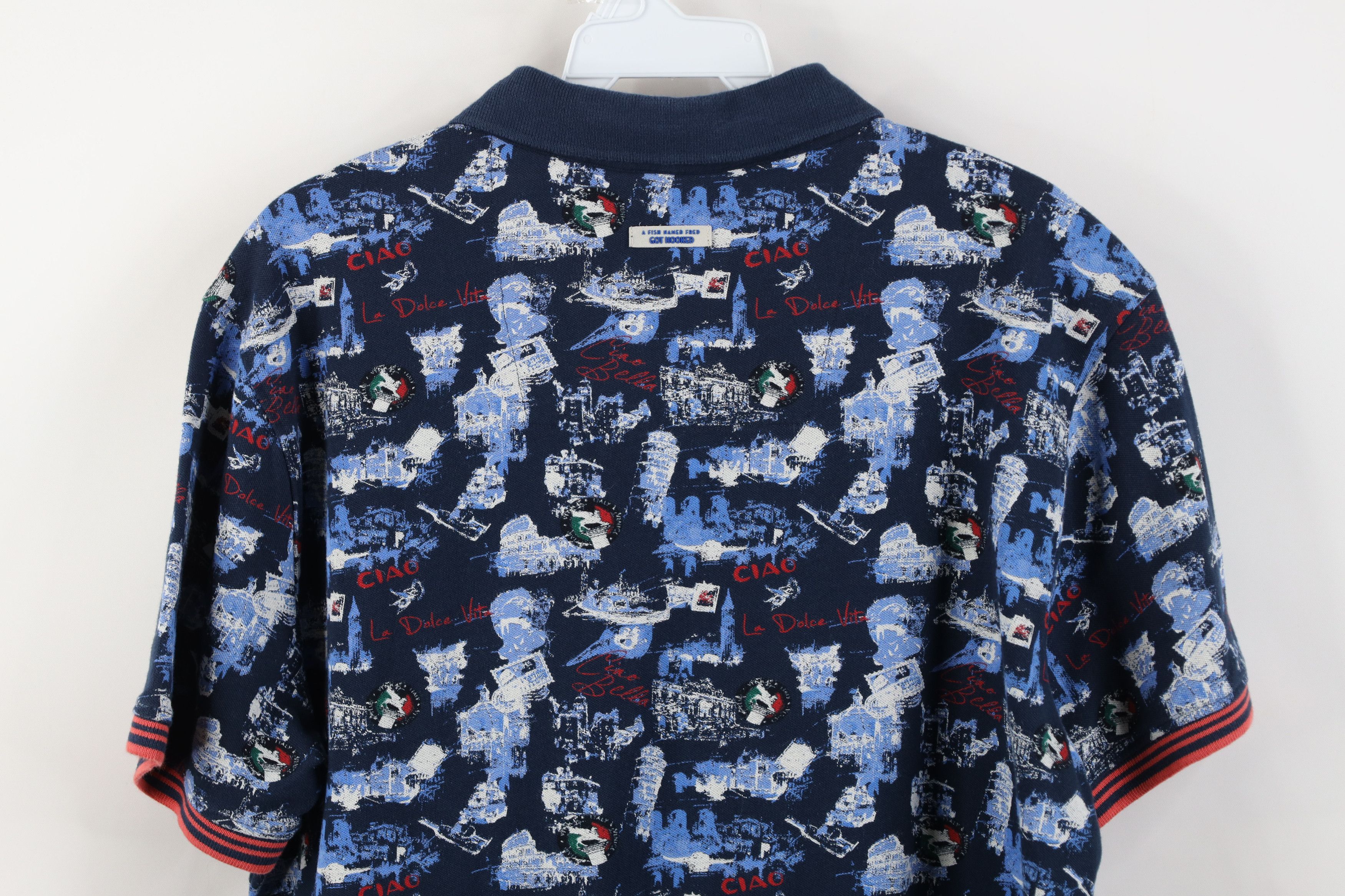 Vintage A Fish Named Fred All Over Print Collared Golf Polo Shirt Size US M / EU 48-50 / 2 - 12 Thumbnail