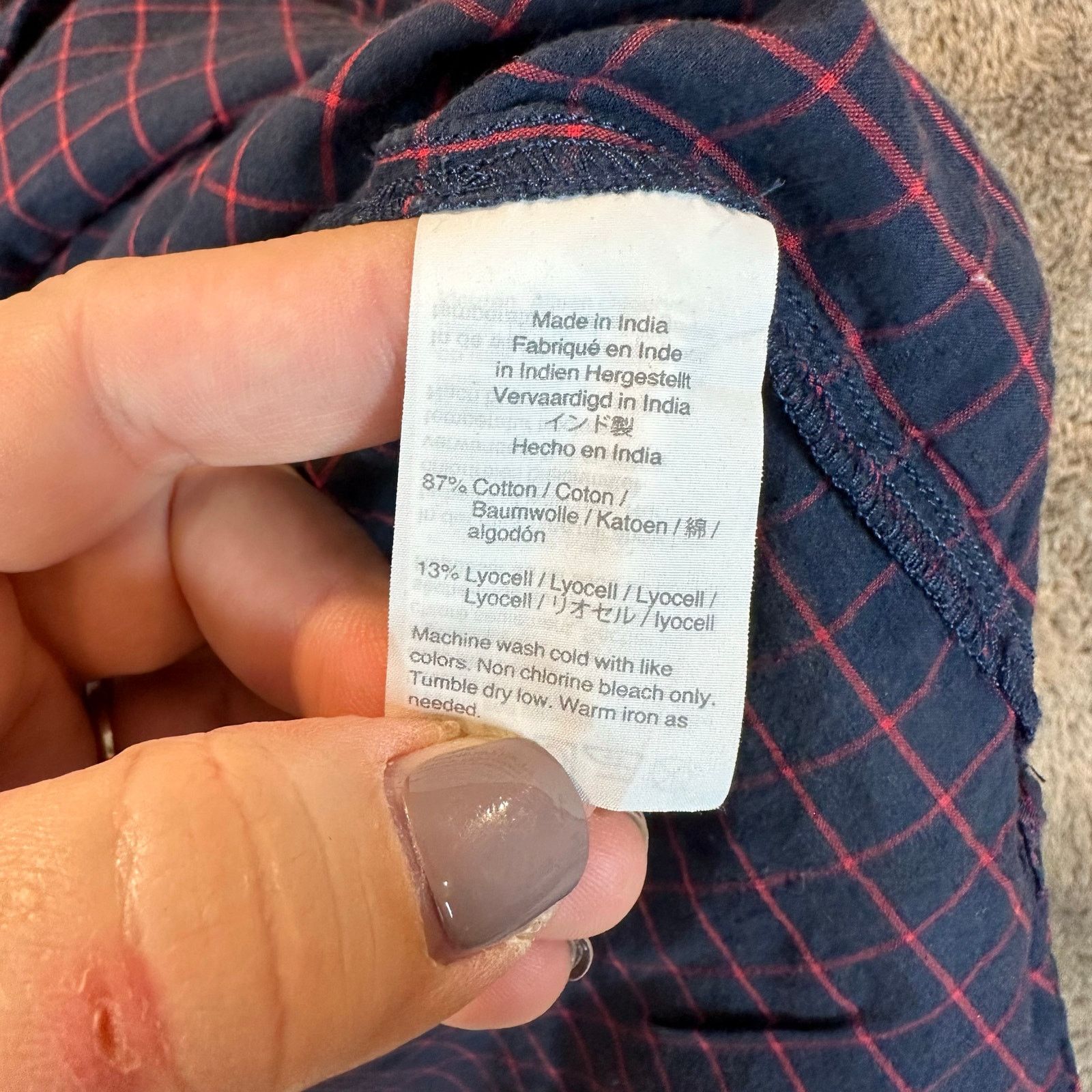 J.Crew J. Crew Blue Red Windowpane Pintuck Popover Top Shirt 0 XS Size XS / US 0-2 / IT 36-38 - 6 Thumbnail