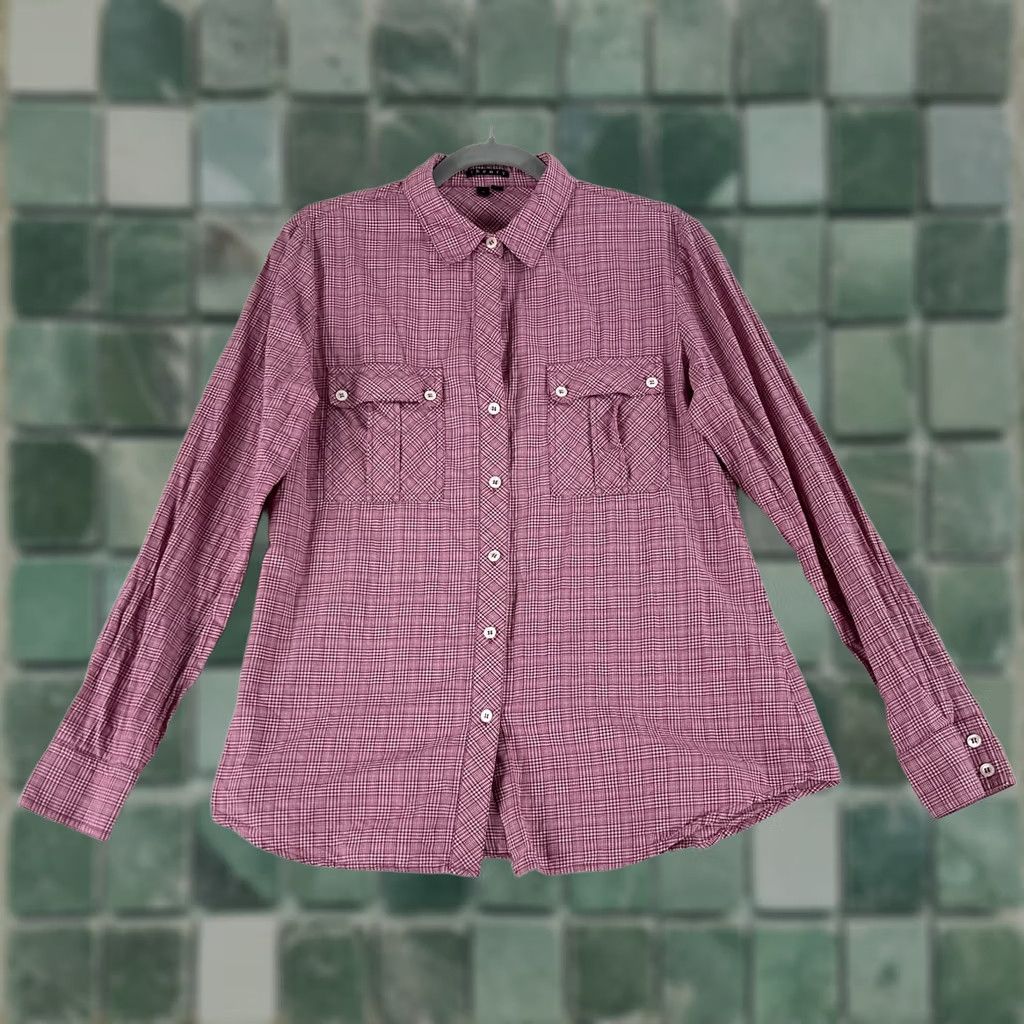 Theory Theory Button-Up Shirt Womens Large Red Plaid 100% Cotton Casual Long Sleeve Shirt Size L / US 10 / IT 46 - 1 Thumbnail