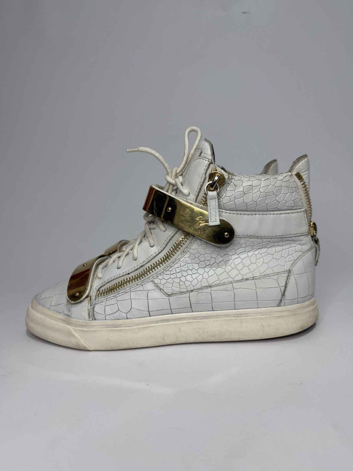 Giuseppe Zanotti Giuseppe Zanotti White Croc Embossed Leather London Sneakers Size US 10 / EU 43 - 1 Thumbnail