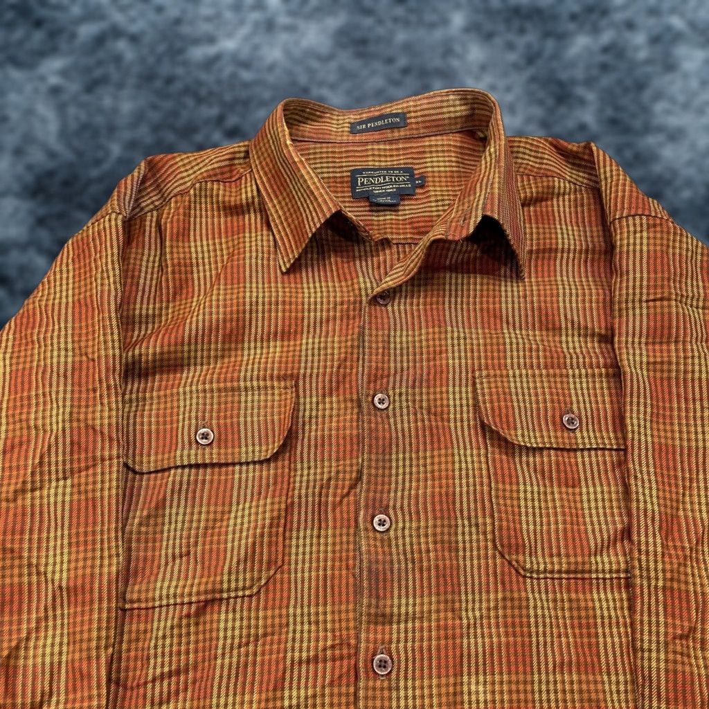 Pendleton VINTAGE Pendleton Shirt Mens XL Orange Plaid Pockets 100% Wool USA 90s Size US XL / EU 56 / 4 - 1 Thumbnail