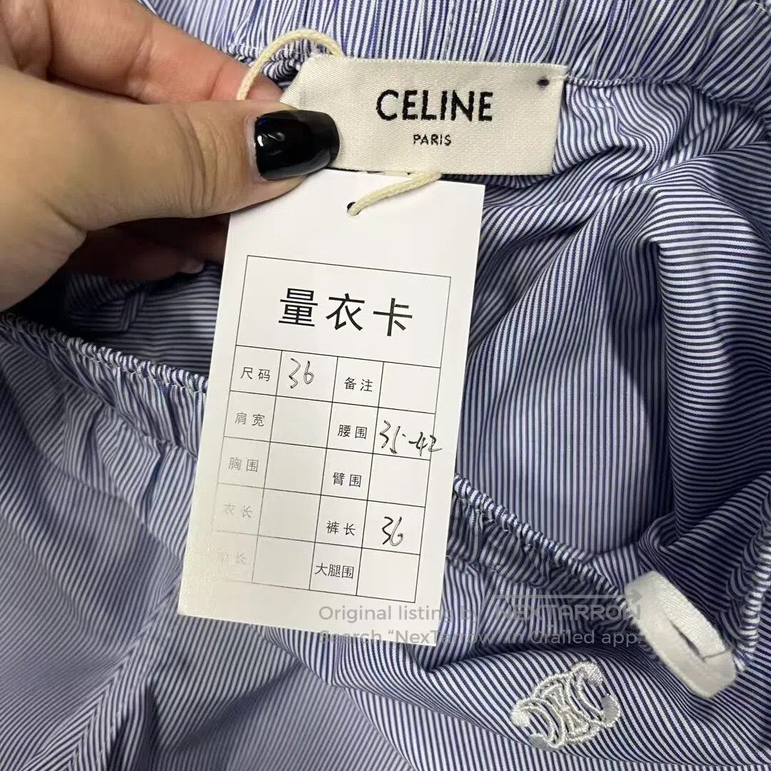 Celine CELINE Blue striped printed elastic waist straight-leg cas Size US 28 / EU 44 - 3 Thumbnail