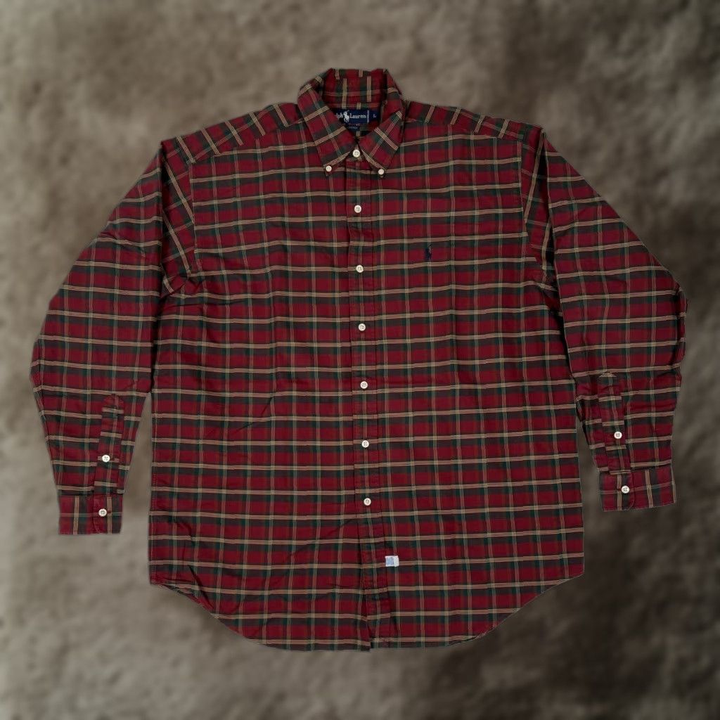 Polo Ralph Lauren VINTAGE Ralph Lauren Button-Up Plaid Long Sleeve Shirt Red Green Tan 2XL Men Size US XXL / EU 58 / 5 - 1 Thumbnail