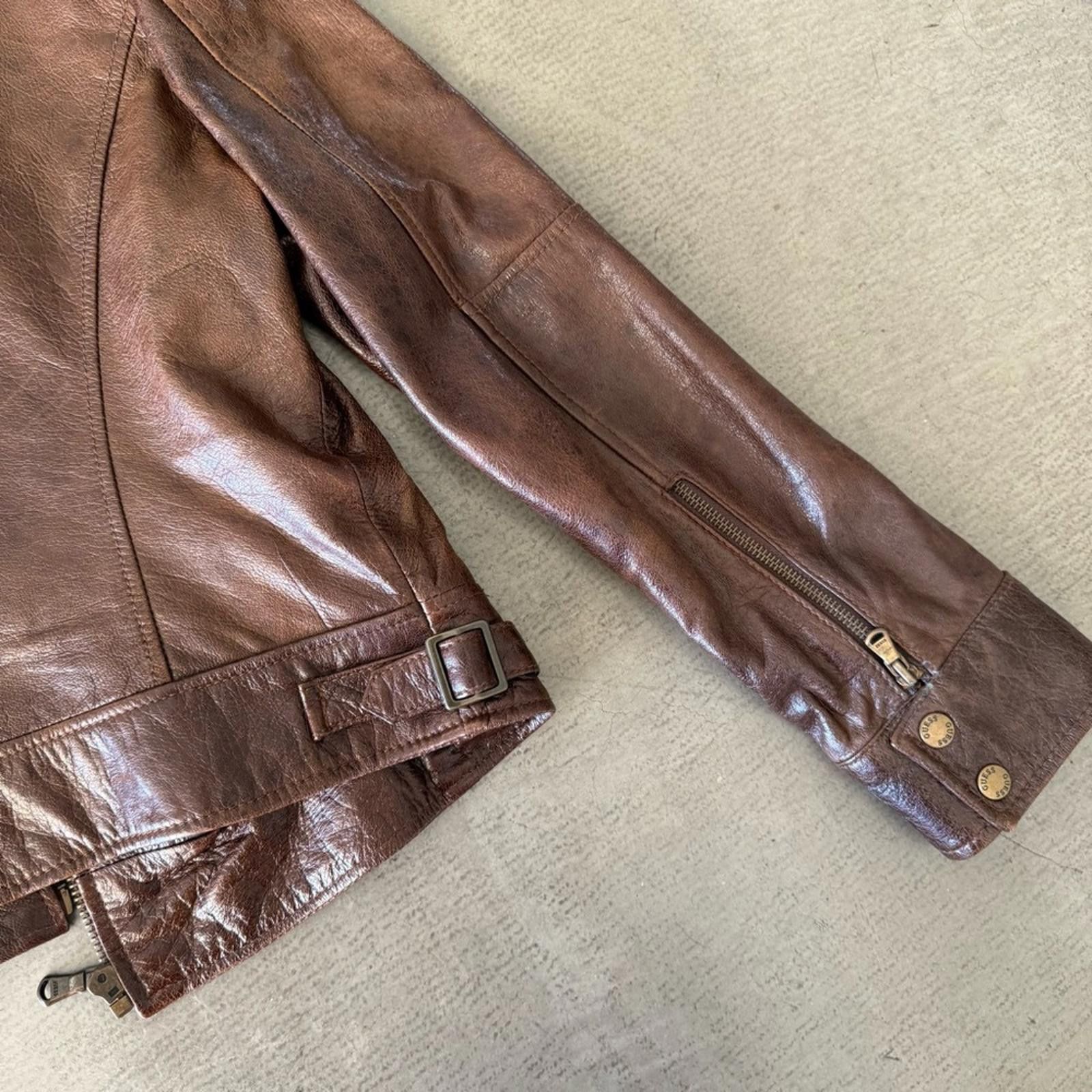 Guess Guess / Leather Moto Utility Jacket / Brown Size M / US 6-8 / IT 42-44 - 7 Thumbnail