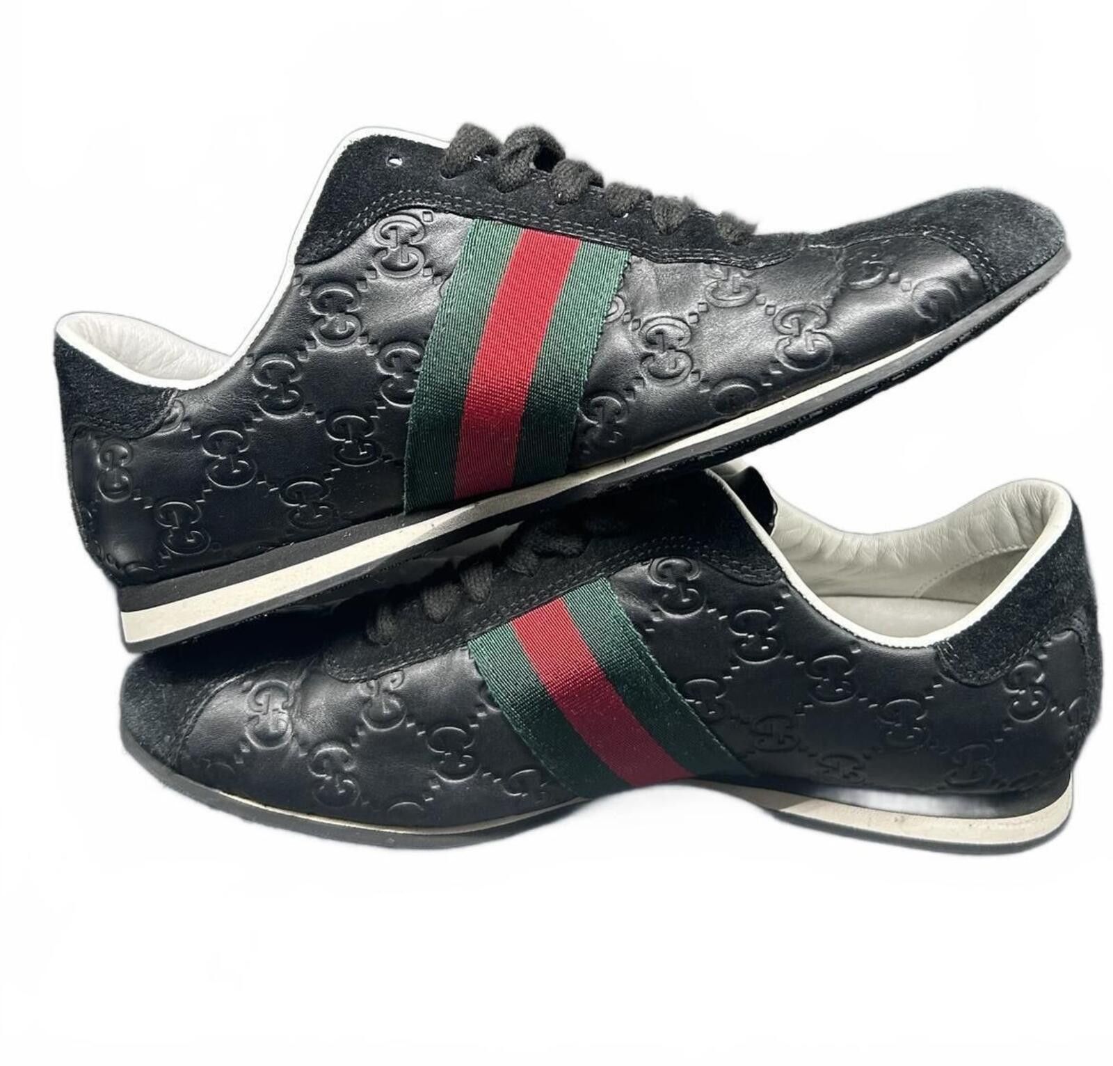 Gucci Unisex Gucci Guccissima Black Leather Web Low Top Sneaker Size US 6.5 / EU 39-40 - 1 Thumbnail