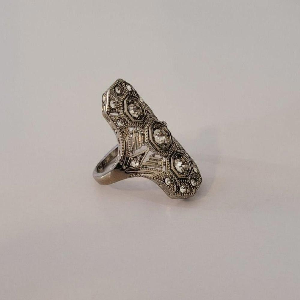 Designer Vintage 925 Sterling Silver European Cut Art Deco Ring Size ONE SIZE - 7 Thumbnail
