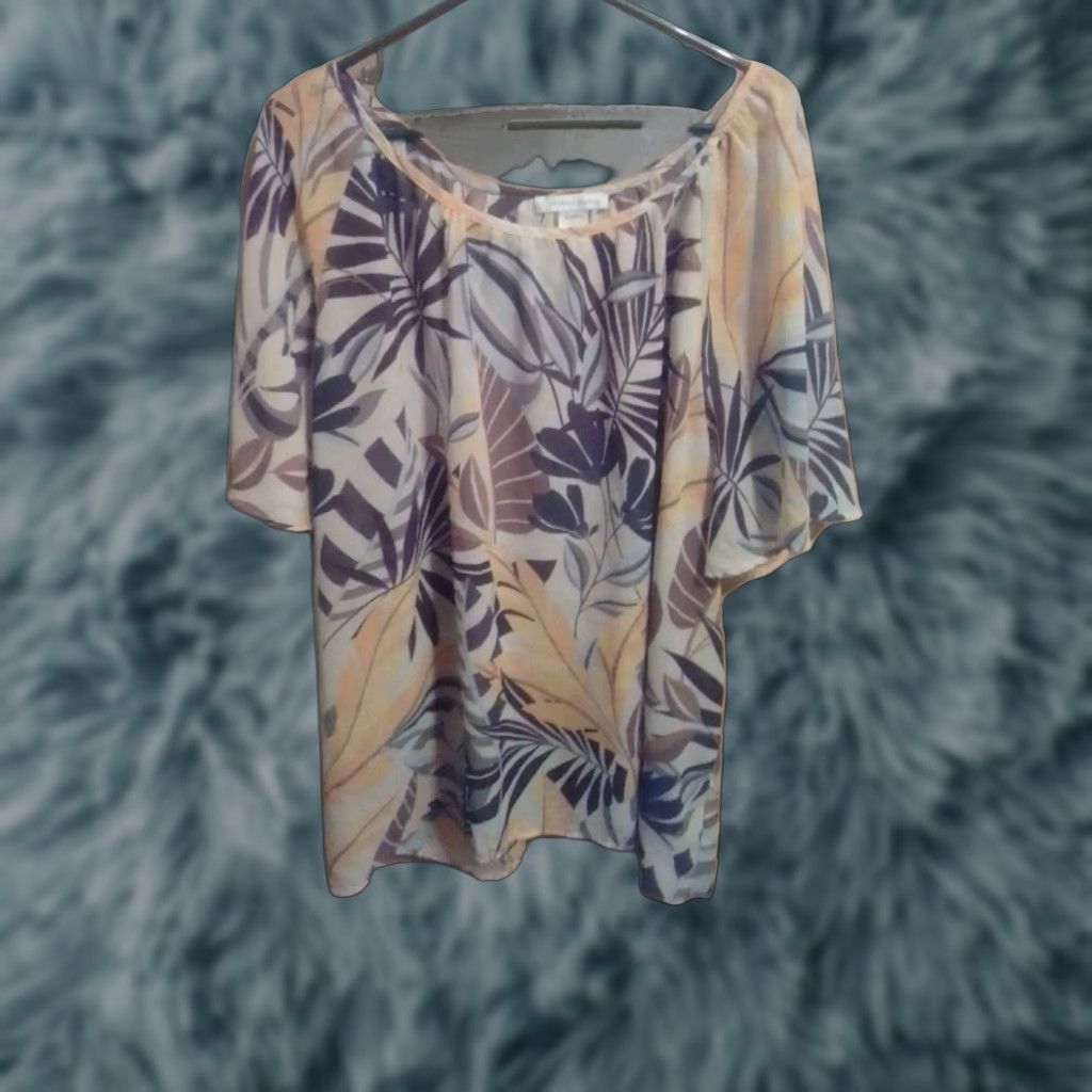 Vintage WOMEN'S Chelsea STUDIO Top BLOUSE SZ. 30W POLYESTER FLORAL PRINT SS Thin Cthru Size 4XL / US 24-26 - 1 Thumbnail