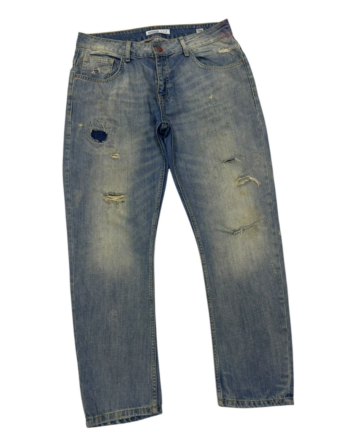 If Six Was Nine VINTAGE DISTRESSED DENIM ZARA BAGGY WIDE JEANS Size US 34 / EU 50 - 5 Thumbnail