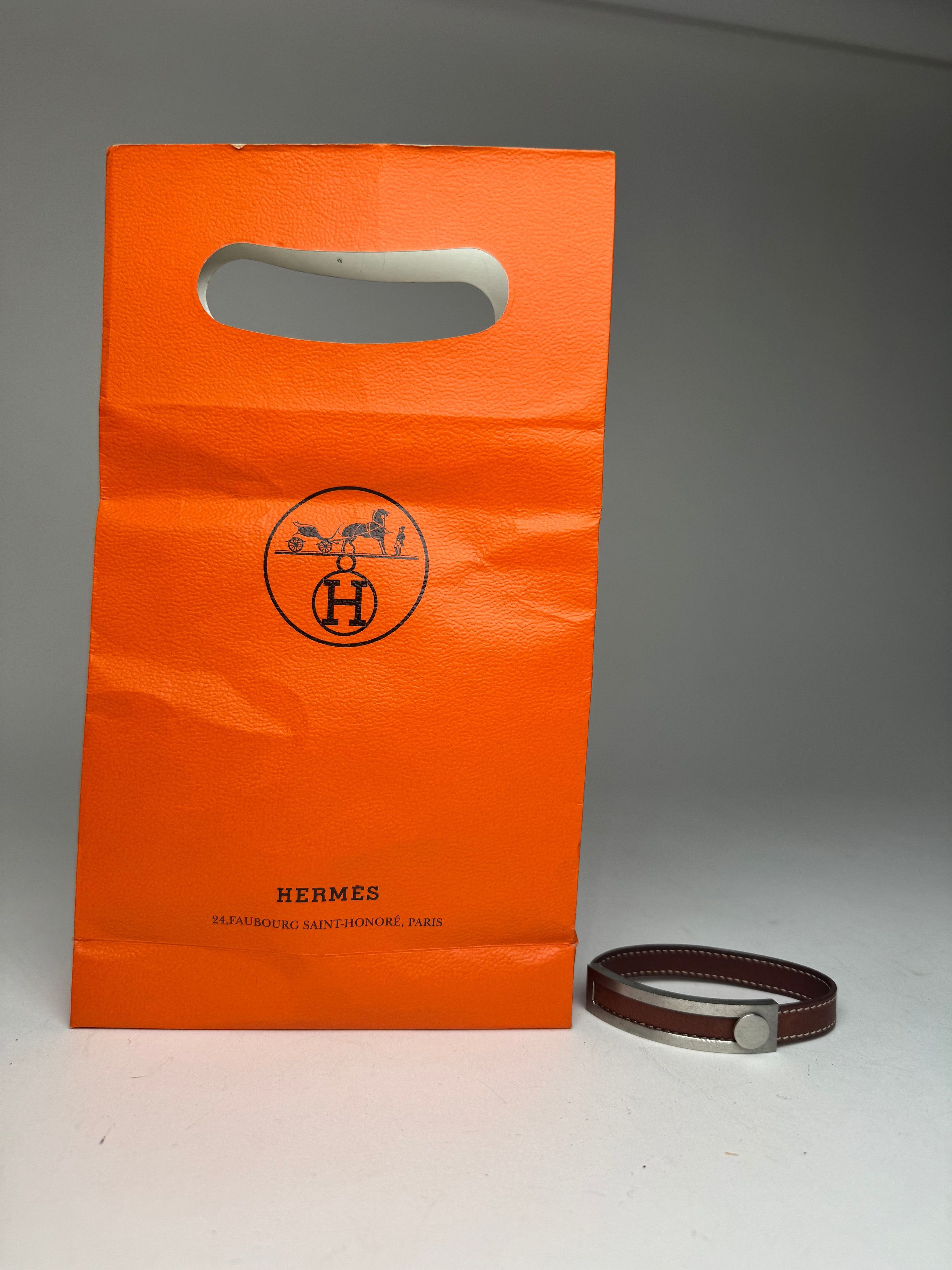 Other Vintage Hermes Paris Leather a bracelet silver brown Size ONE SIZE - 1 Thumbnail