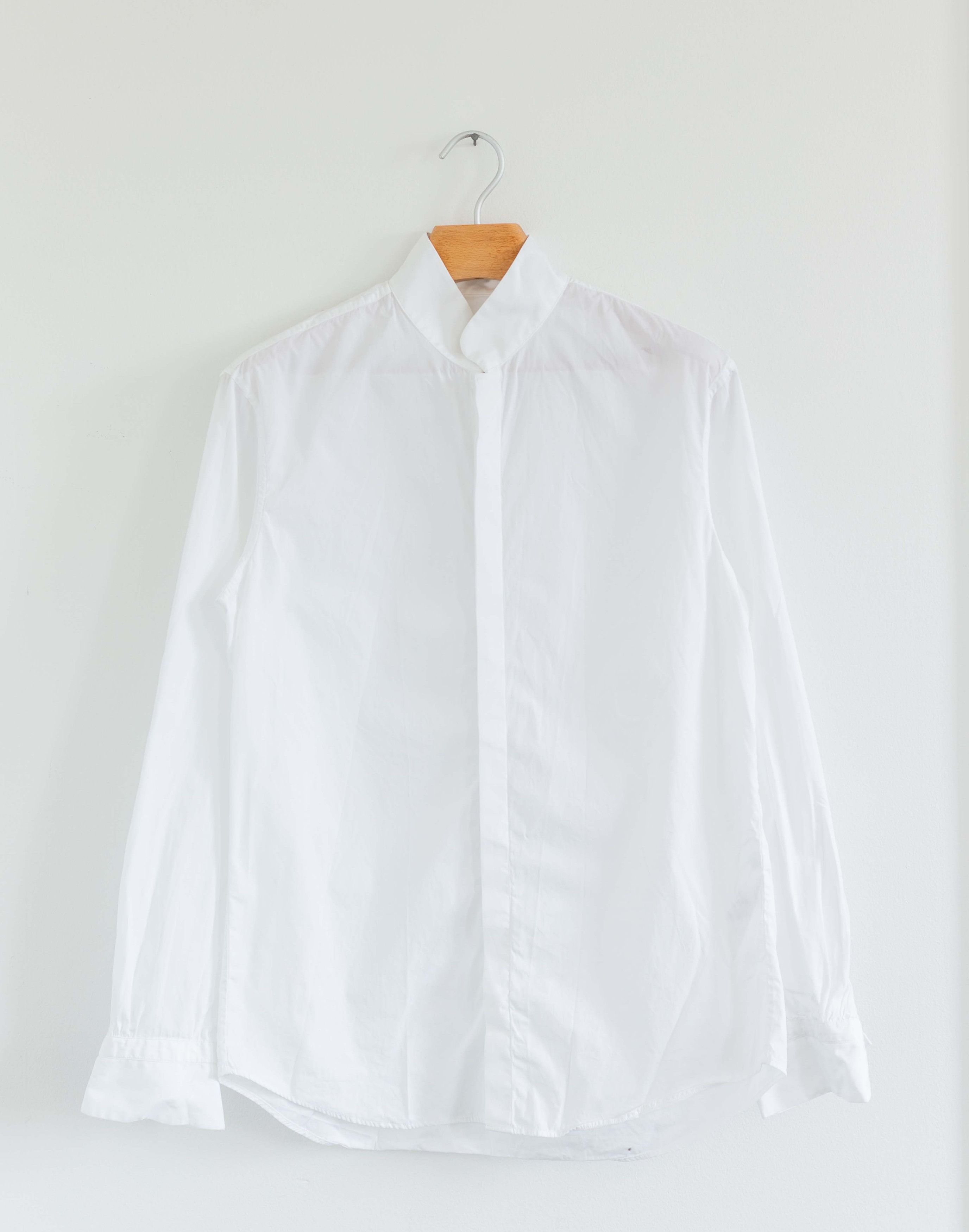 Bourrienne Paris X White Cotton Stand Collar Officer Shirt