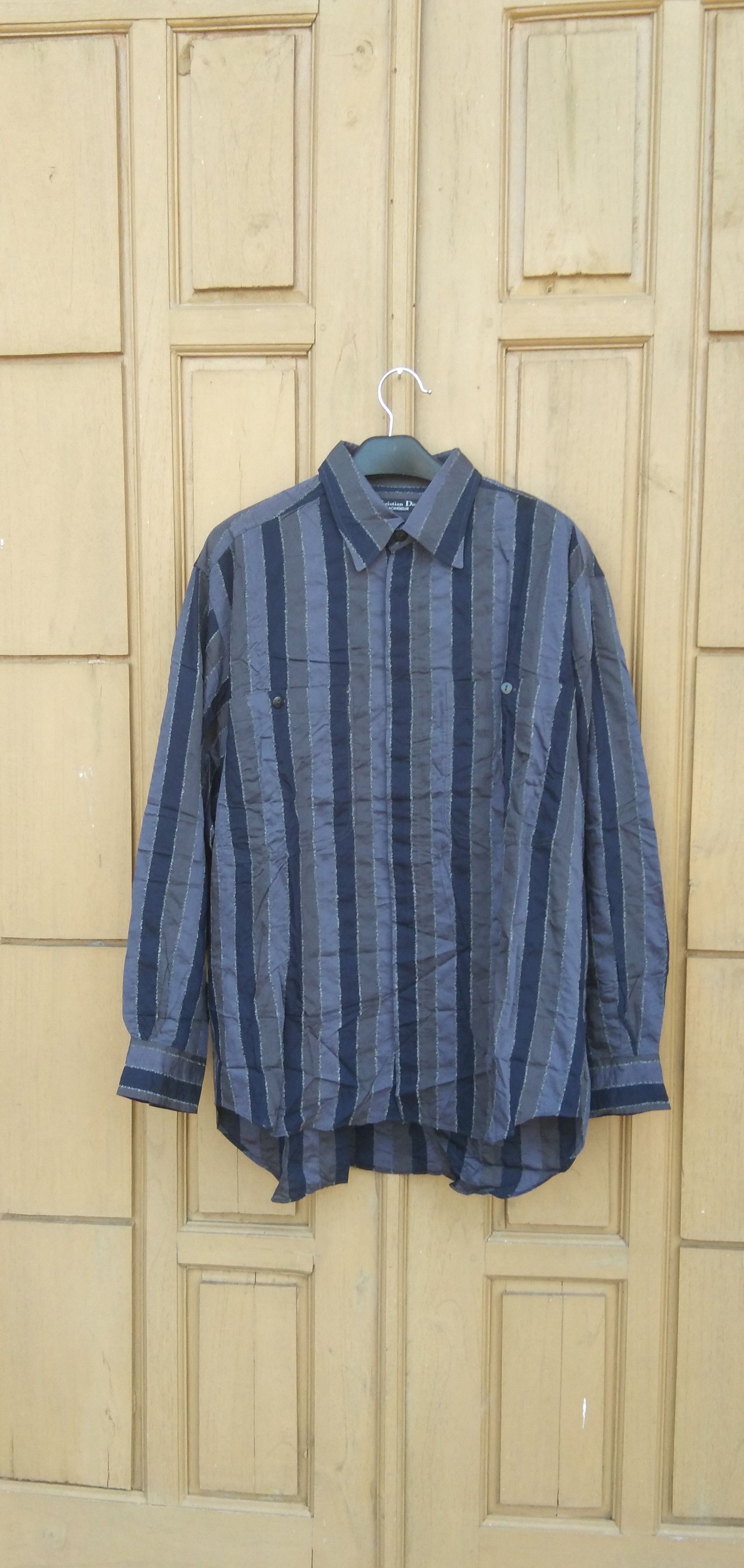 image of VTG Christian Dior Monsieur Medium Stripe Button Shirt in Blue, Women's