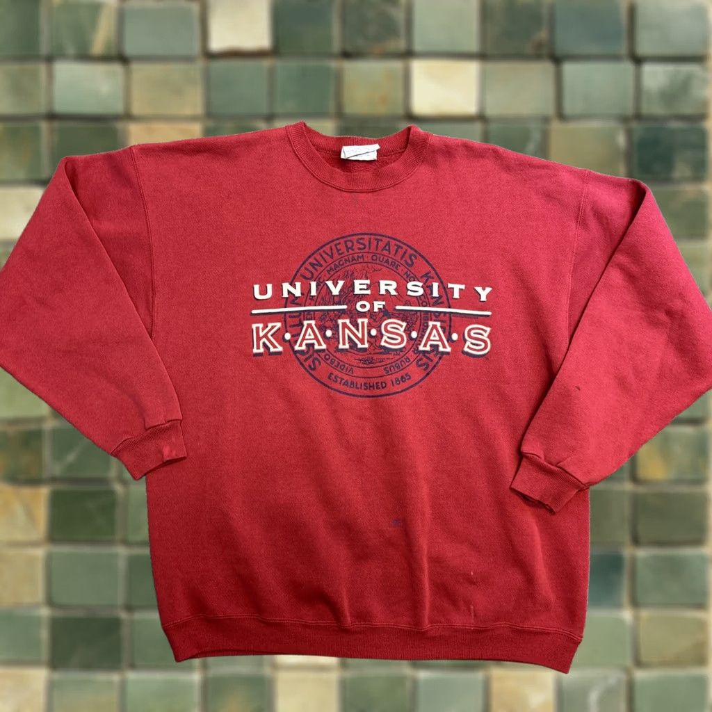 Hanes VINTAGE Hanes Heavyweight U Kansas Longsleeve Crewneck Sweater Men’s XL Red Mens Sweatshirt Size US XL / EU 56 / 4 - 1 Thumbnail