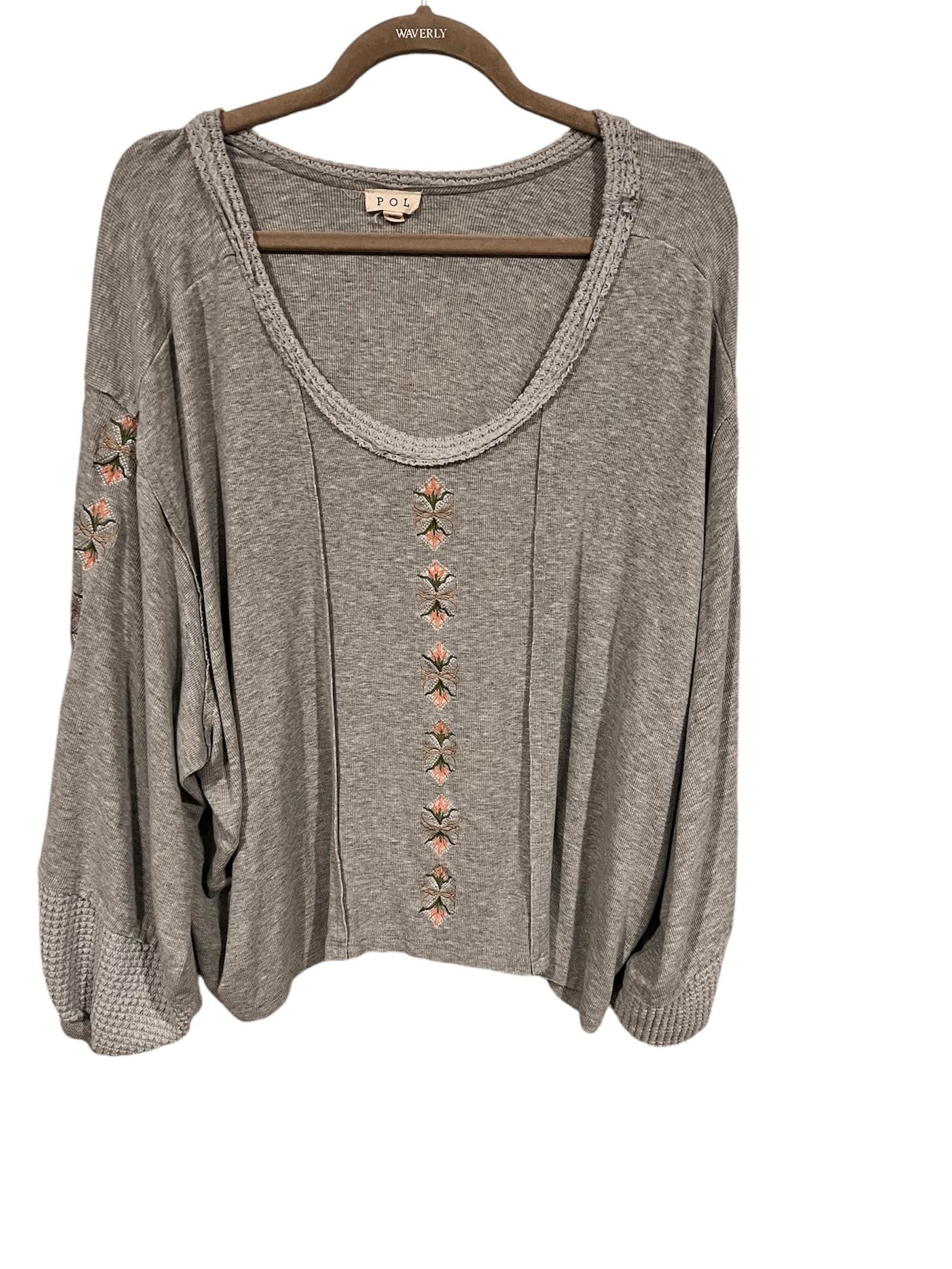 Designer Chic Floral Embroidered Long Sleeve Top - Cozy & Stylish Size ONE SIZE - 4 Thumbnail