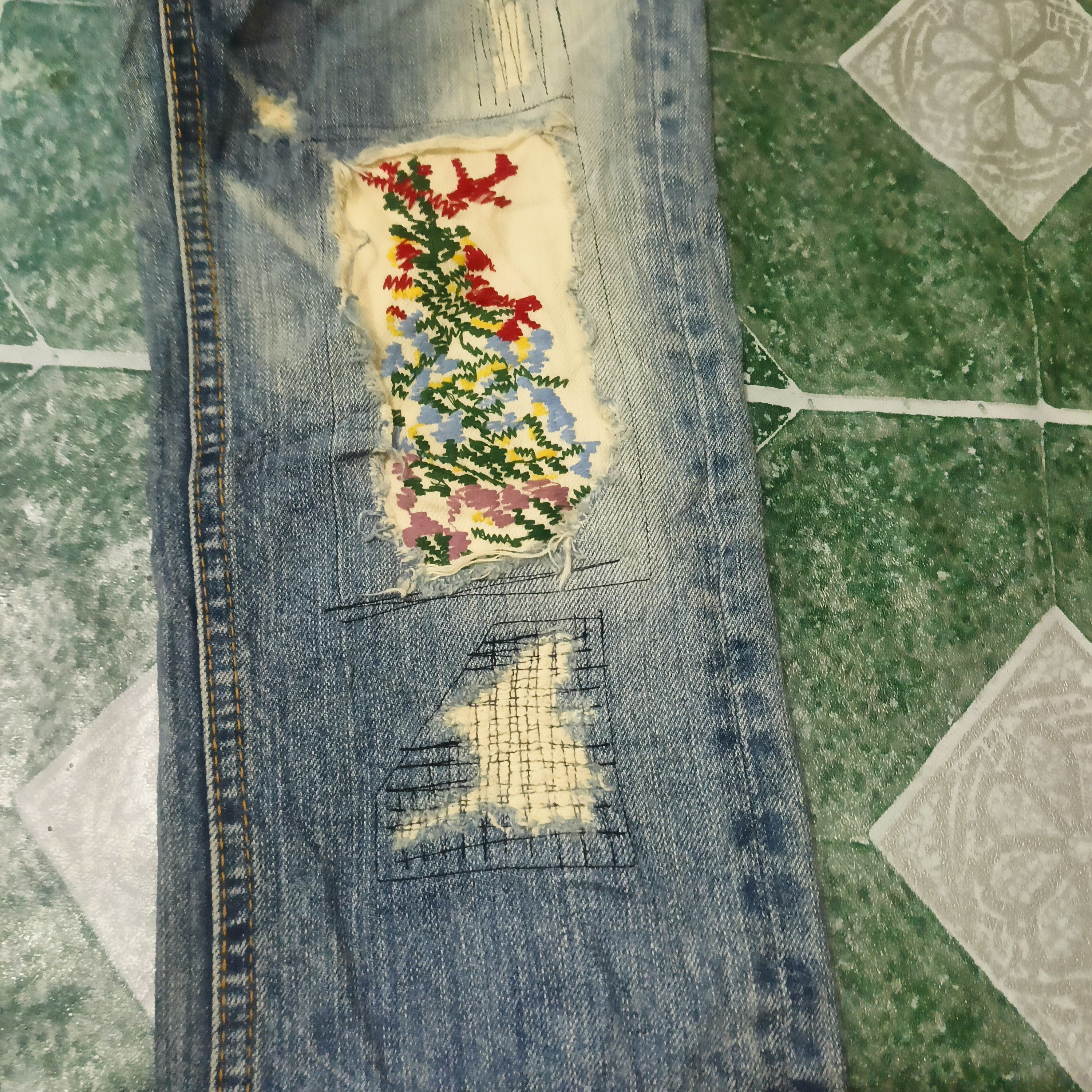 Ends Repair Rare Antgauge distressed denim patchwork design double waist Size US 28 / EU 44 - 4 Thumbnail