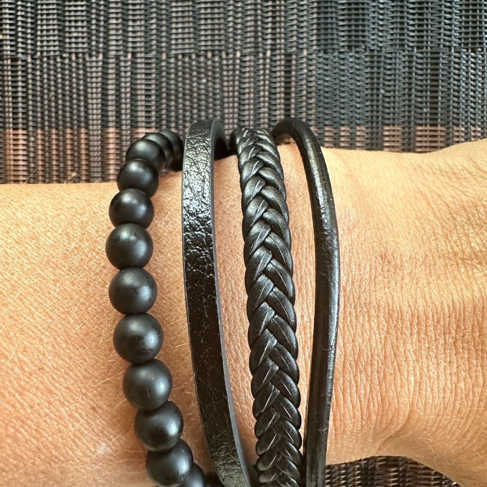 Other Men’s Multi layer Leather Stainless Steel Bracelet 9” Size ONE SIZE - 3 Thumbnail