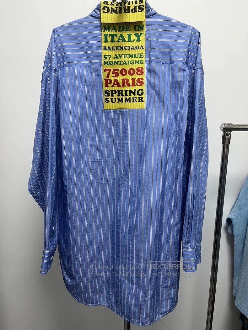 Balenciaga Balenciaga Blue Structural Slogan Logo Striped Shirt Size XS / US 0-2 / IT 36-38 - 2 Thumbnail