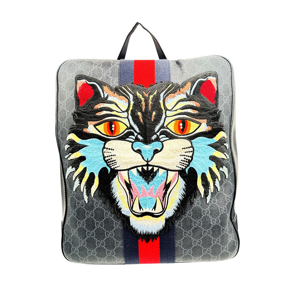 Gucci Black/Grey GG Supreme Canvas Angry Cat Backpack Bag