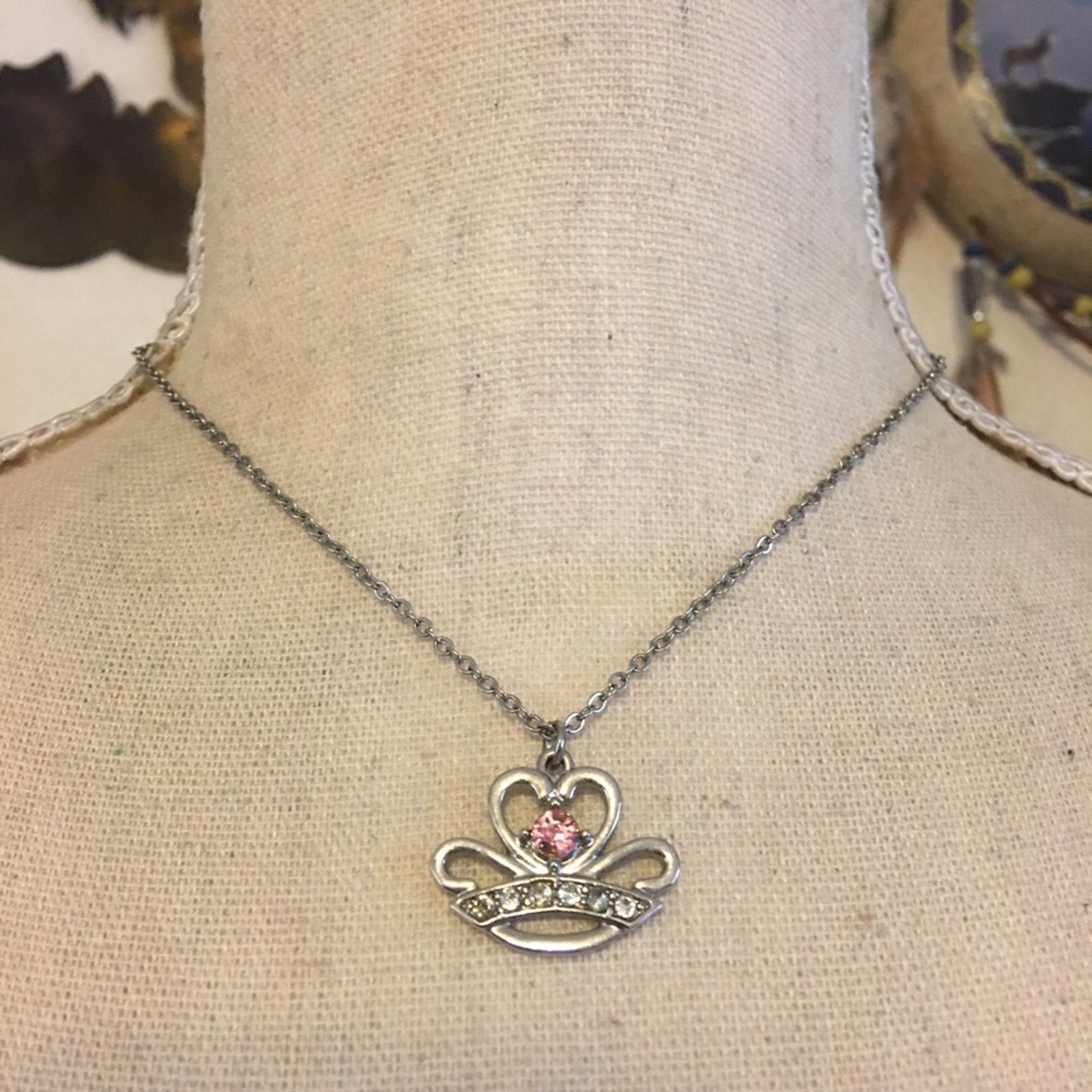 Jewelry Pink & clear crystal heart pendant on chain Size ONE SIZE - 1 Thumbnail