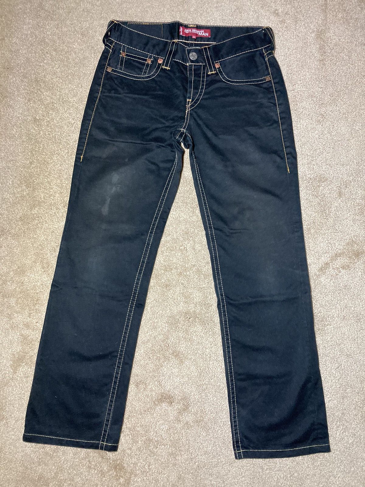 Japanese Brand AW02 Junya Watanabe Contrast Stitch Black Pants Denim Medium Size US 32 / EU 48 - 2 Thumbnail