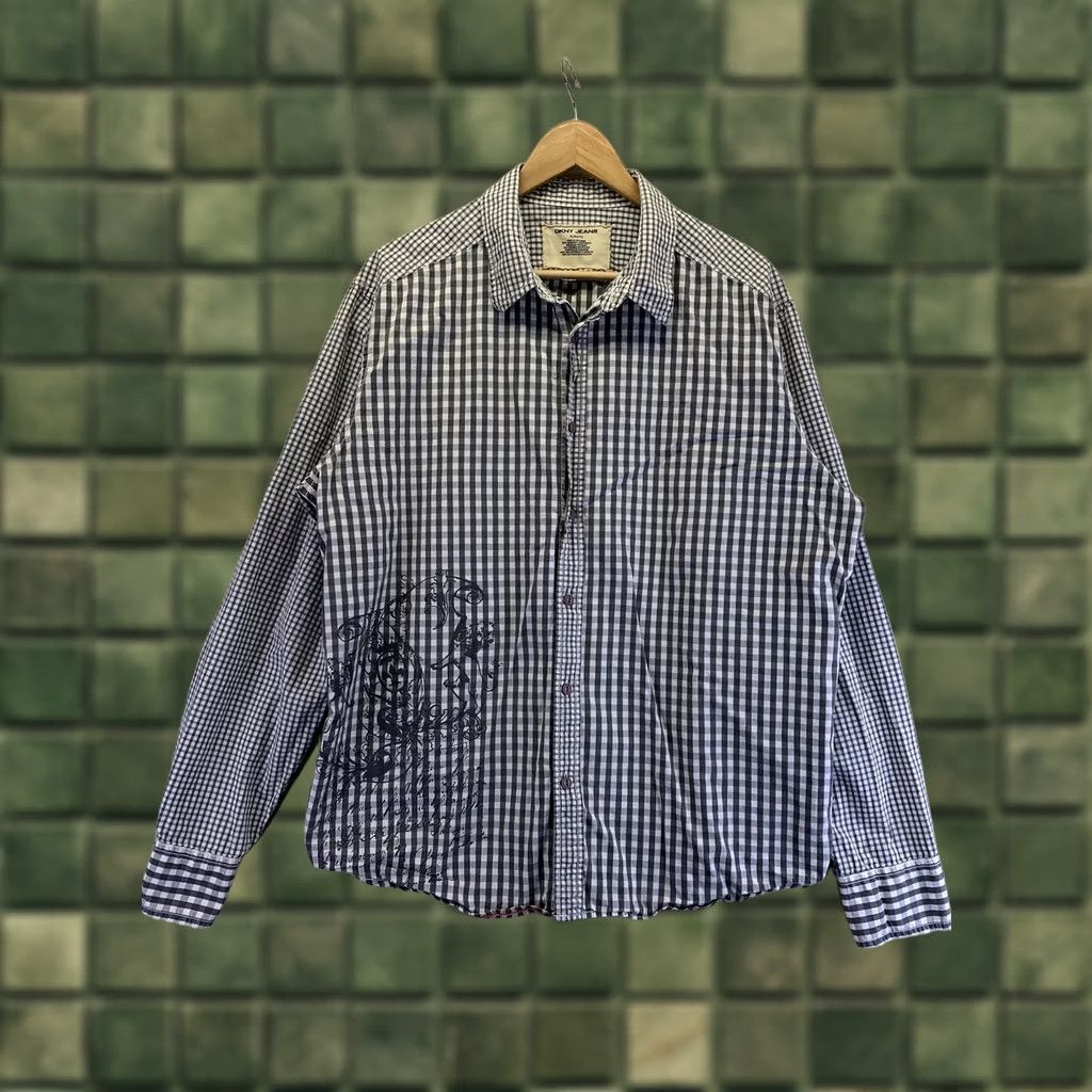 DKNY DKNY Mens XL Cotton Button Up Graphic Front Shirt-6439 Shirt XL Gray White Men Logo Button-Up Vintage No Size US XL / EU 56 / 4 - 1 Thumbnail