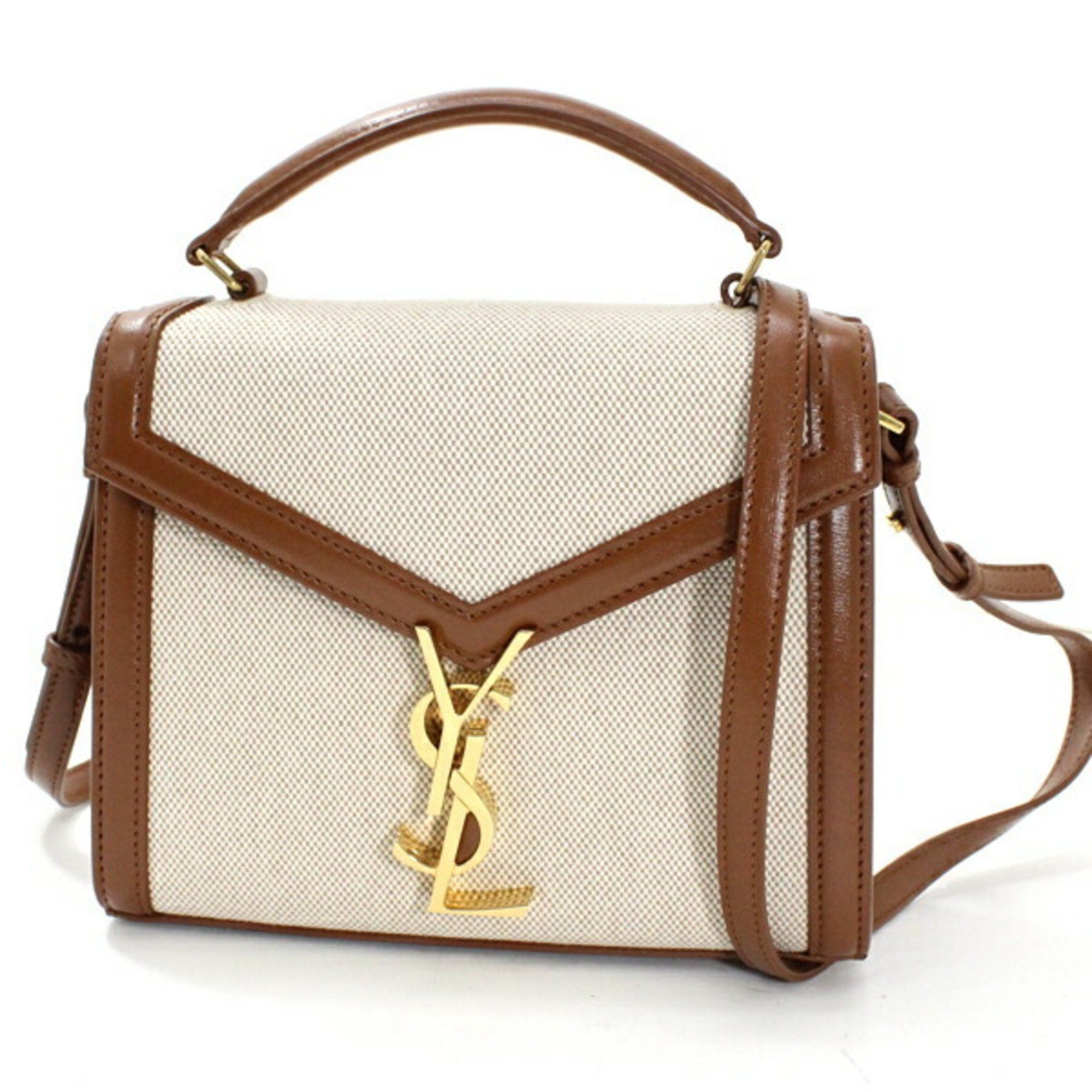 Saint Laurent Paris YSL Saint Laurent Cassandra Mini Shoulder Bag, Women's Canvas Brown, KM3046 Size ONE SIZE - 1 Thumbnail