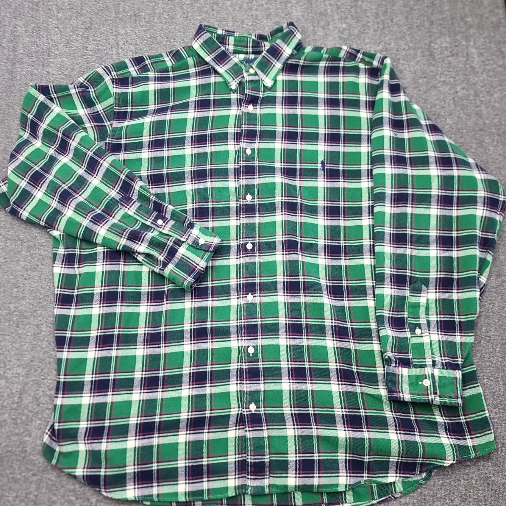 Polo Ralph Lauren Ralph Lauren Performance Flannel Shirt Mens 3XB Big & Tall Green Plaid Button-Up Shirt Size US XXL / EU 58 / 5 - 2 Thumbnail