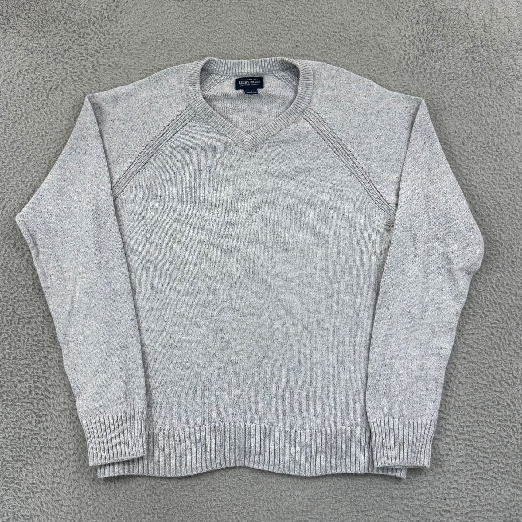 Lucky Brand Lucky Brand Sweater Mens Large Gray V-Neck Long Sleeve Knit Raglan Preppy Pullover Casual Workwear Classic Silhouette Size US L / EU 52-54 / 3 - 2 Thumbnail