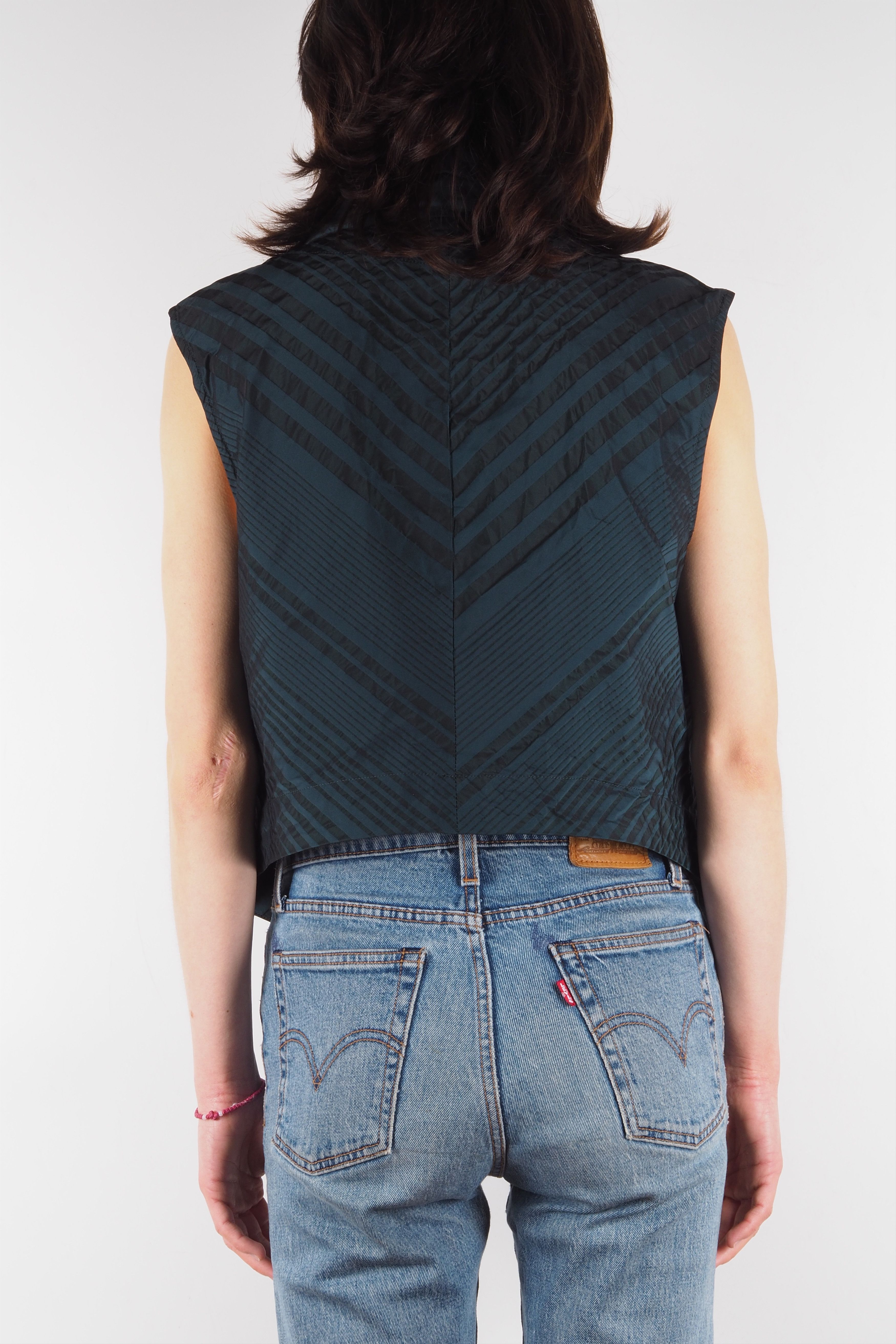 Designer × Rundholz × Sarah Pacini Oska Lightweight Sleeveless Green Open Cape Vest Jacket Top Size M / US 6-8 / IT 42-44 - 3 Thumbnail