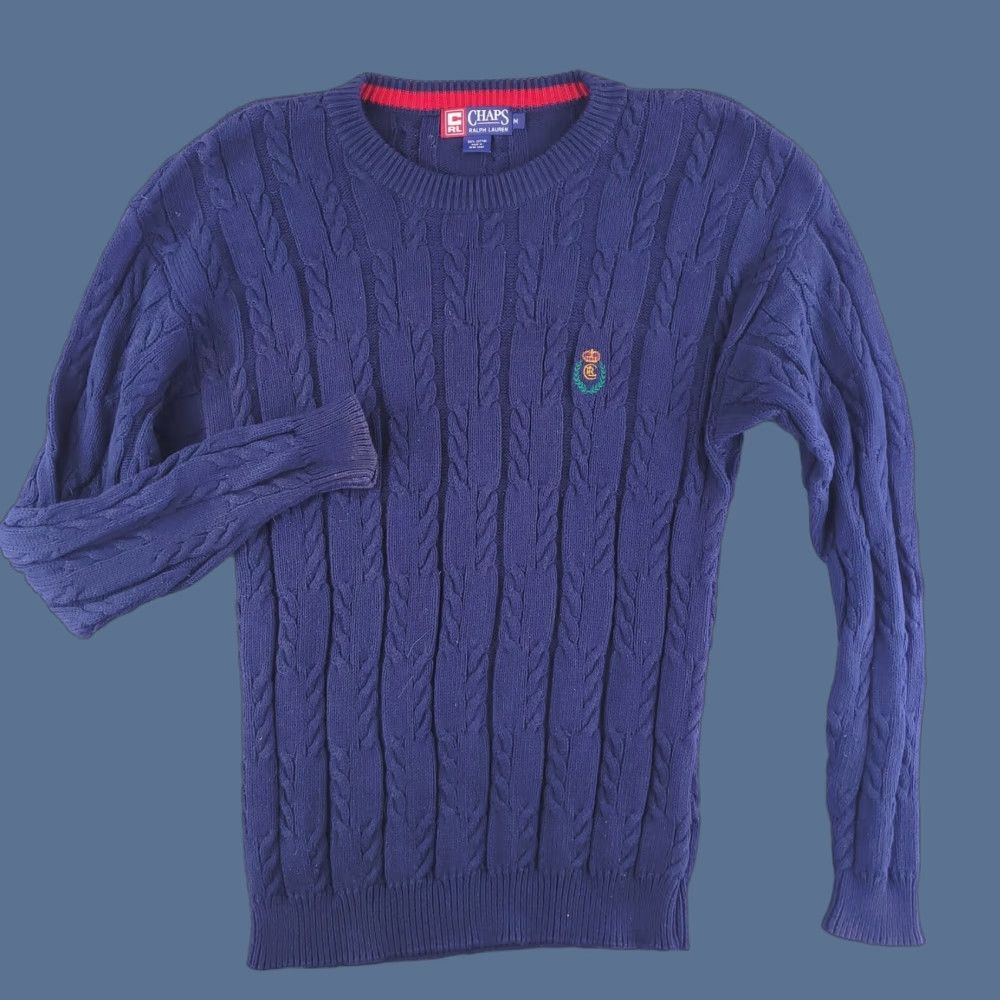Chaps VINTAGE Chaps Sweater Mens L Blue Cable-Knit Crew Neck Retro Pullover Crest Navy Mens Size US L / EU 52-54 / 3 - 1 Thumbnail