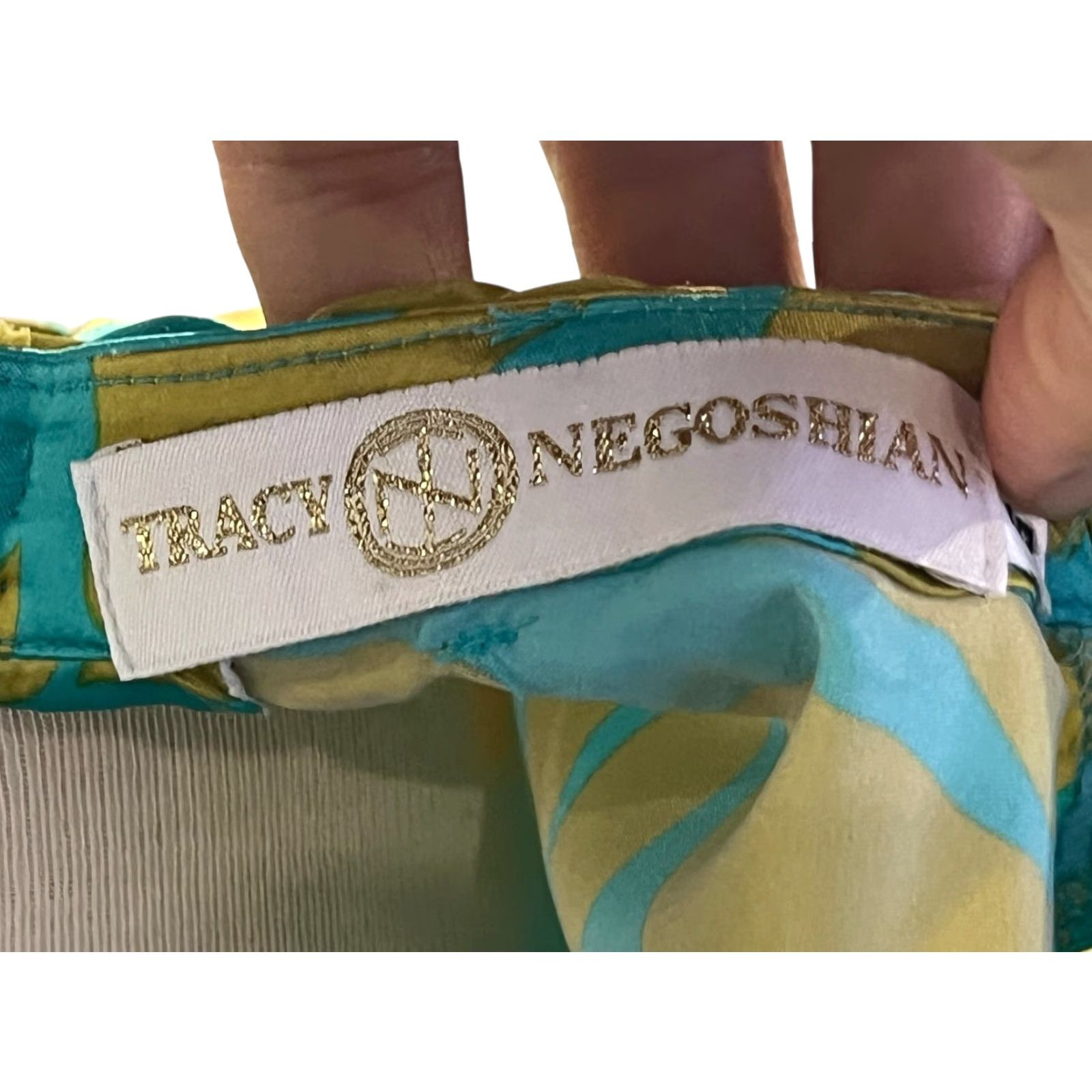 Vintage Tracy Negoshian Women's Dress Sleeveless Floral Blue & Gold Knee Length S Shifts Casual Summer Madeira? Wait. Size S / US 4 / IT 40 - 7 Thumbnail