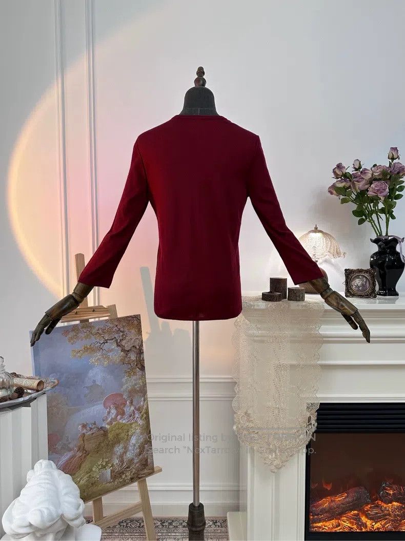 Hermes Hermes V-Neck Cashmere Knit Top - Red Size XS / US 0-2 / IT 36-38 - 2 Thumbnail