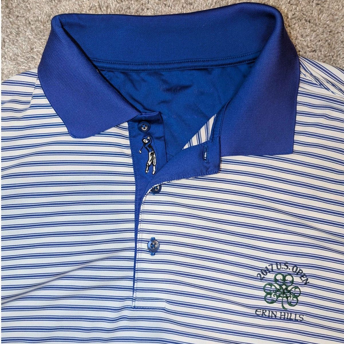 Bobby Jones Bobby Jones Golf Shirt Large Blue White Stripe 2017 US Open Size L / US 10 / IT 46 - 1 Thumbnail