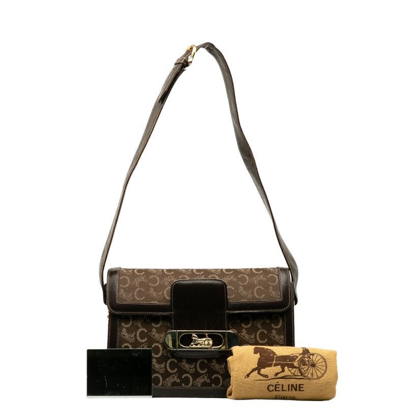 Celine Celine Celine Canvas Leather C Macadam Carriage Buckle Shoulder Bag Canvas Shoulder Bag in Very Good Condition Size ONE SIZE - 1 Thumbnail