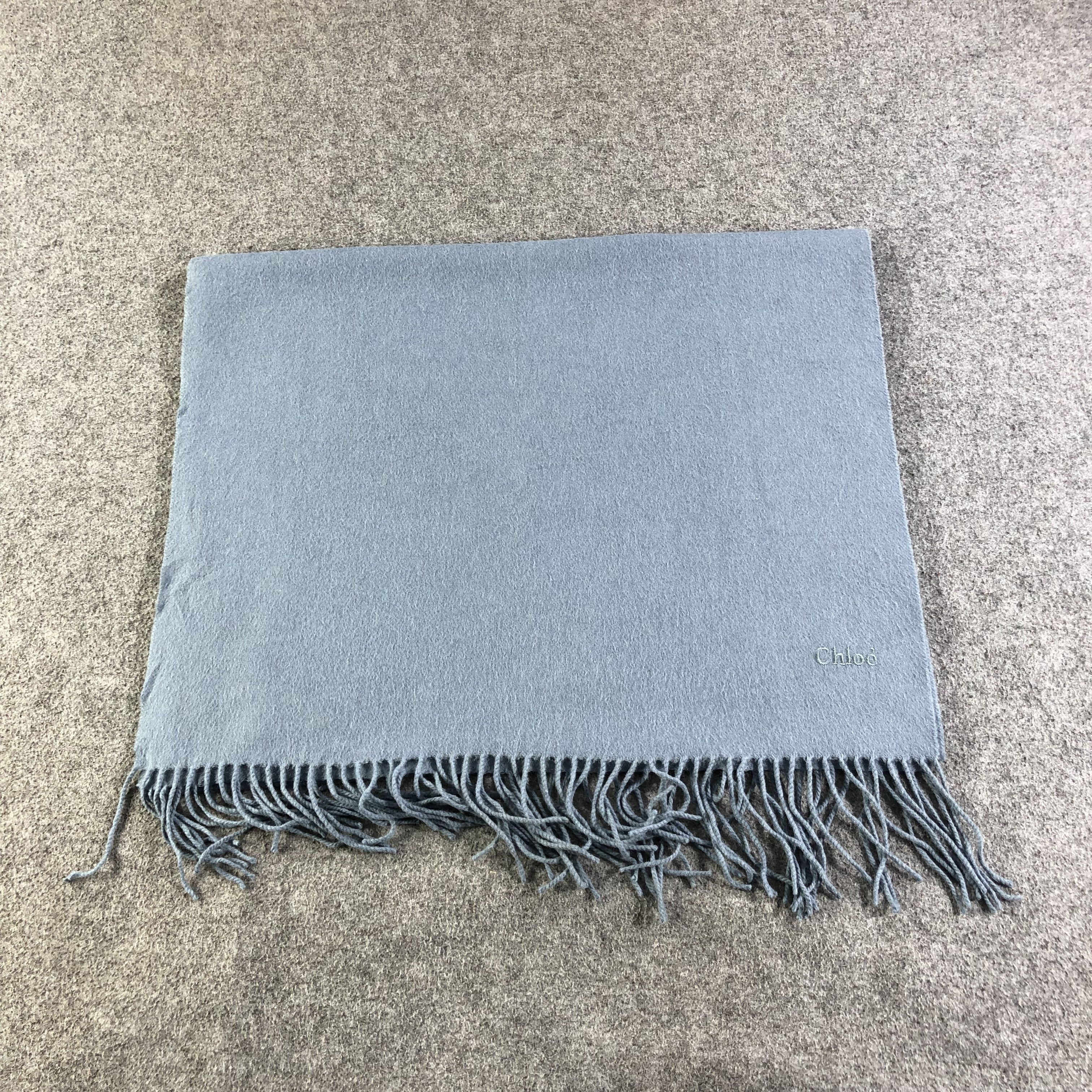 Vintage Chloe Plain Blue Cashmere Scarf Muffler V1360 Size ONE SIZE - 2 Thumbnail
