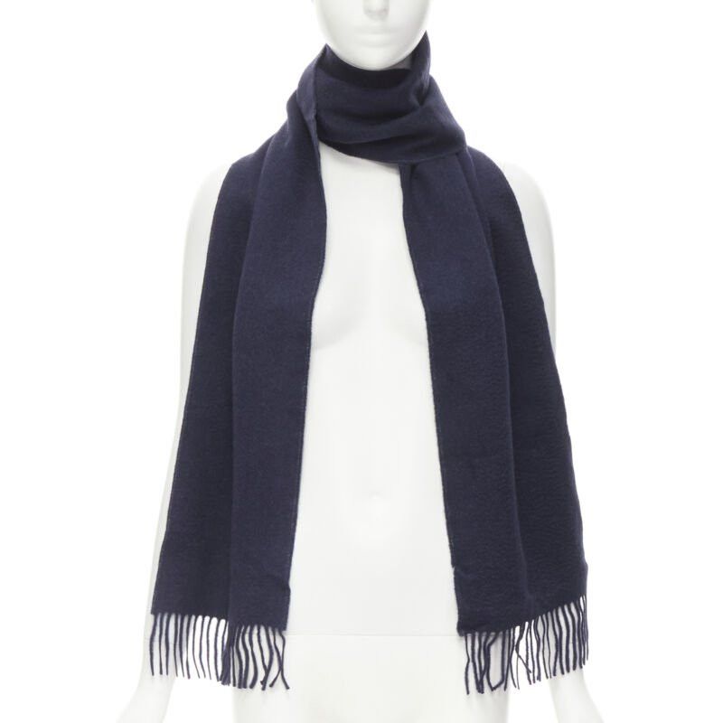 Pringle Of Scotland PRINGLE OF SCOTLAND 100% cashmere navy blue tassel fringe scarf Size ONE SIZE - 1 Thumbnail
