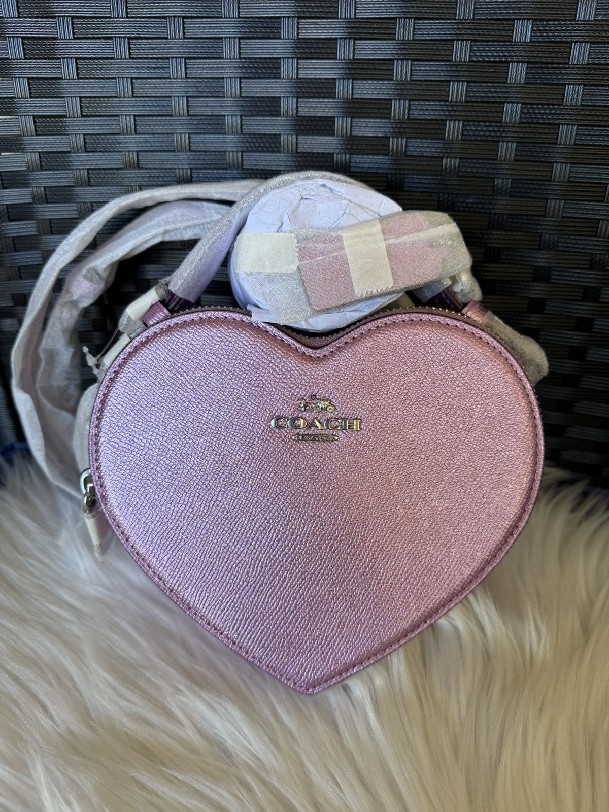 Coach Coach Heart Crossbody Bag in Metalic Crossgrain Leather Size ONE SIZE - 10 Thumbnail
