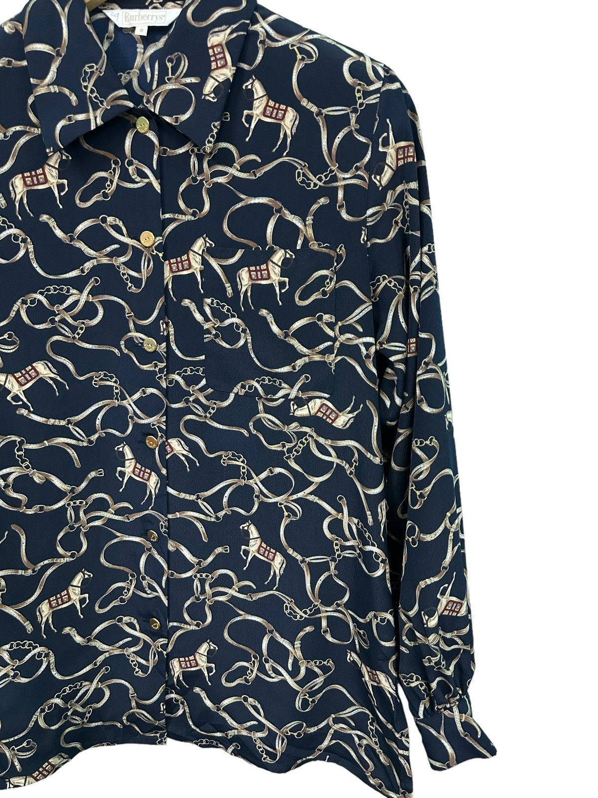 Burberry Prorsum RARE VINTAGE BURBERRYS CHAIN HORSE OVERPRINT BLOUSE Size L / US 10 / IT 46 - 3 Thumbnail