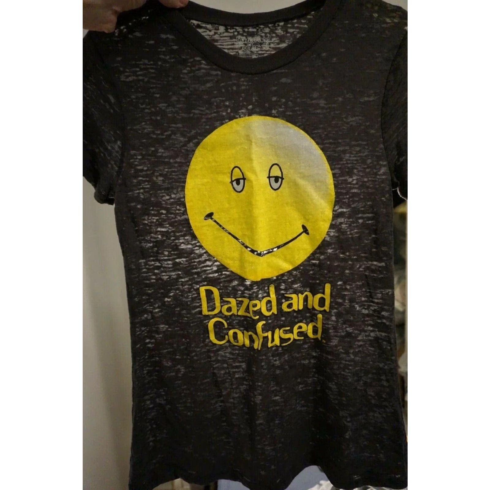 Vintage VINTAGE DAZED AND CONFUSED Shirt Women XS Black Semi-Sheer Graphic Happy Face Crew Neck Short Sleeve Size XS / US 0-2 / IT 36-38 - 3 Thumbnail