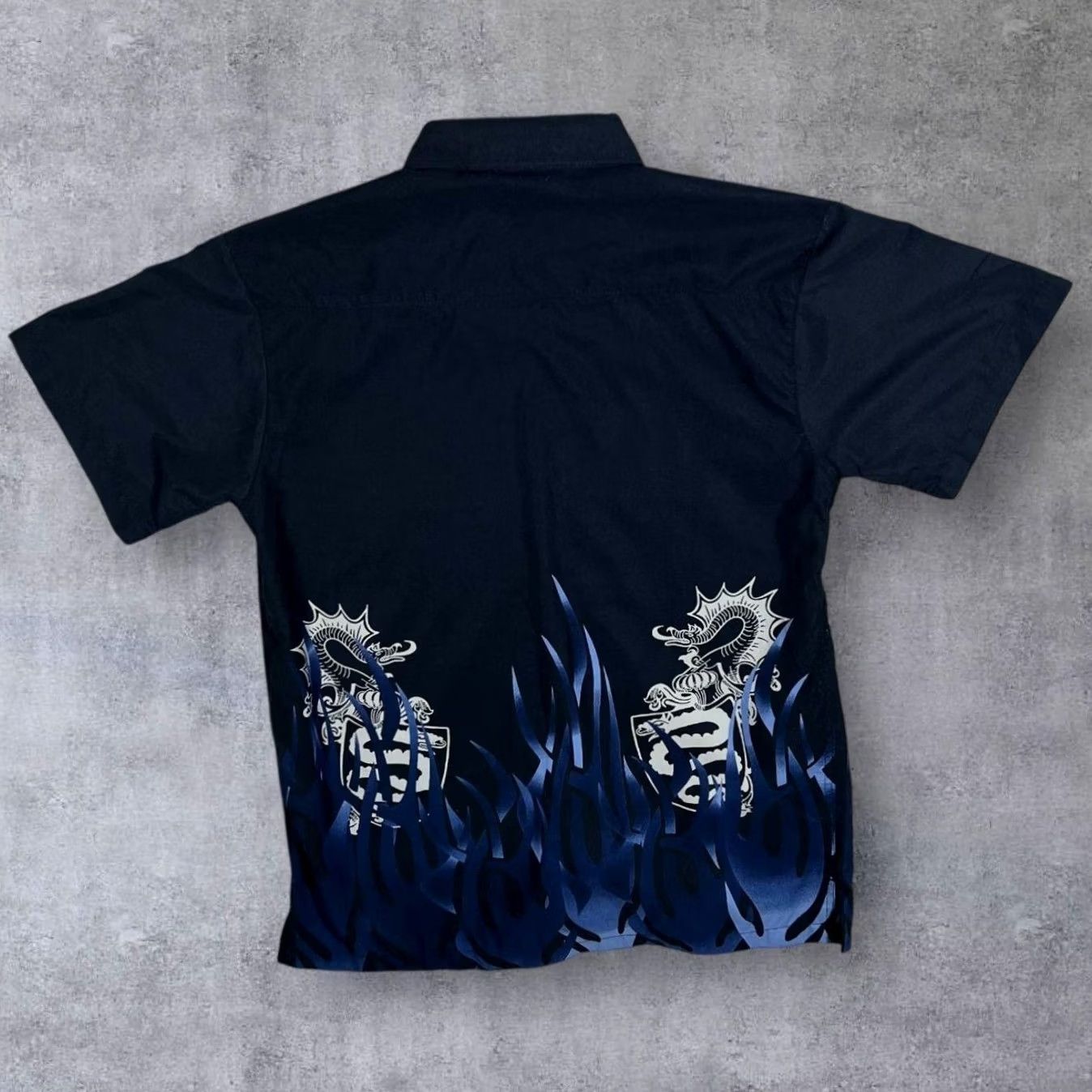 Vintage X-Mail Gothic Y2K Flaming Dragon Graphic Short Sleeve Shirt M Black 00s Vintage Mens Size US M / EU 48-50 / 2 - 2 Thumbnail