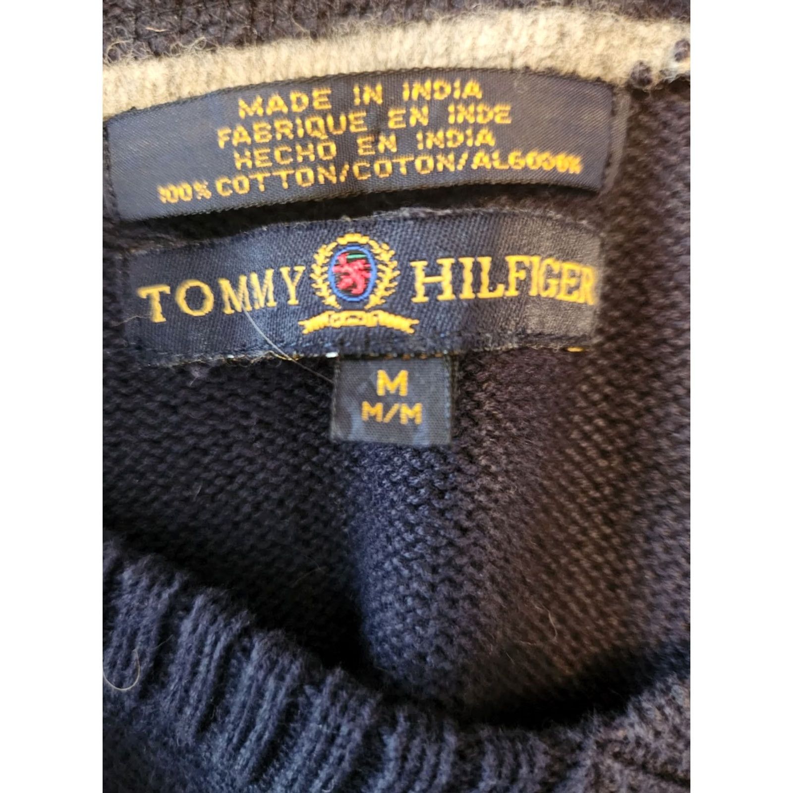 Tommy Hilfiger VTG Tommy Hilfiger Navy Blue Yellow Gray Stripe Sweater Mens M Size US M / EU 48-50 / 2 - 4 Thumbnail