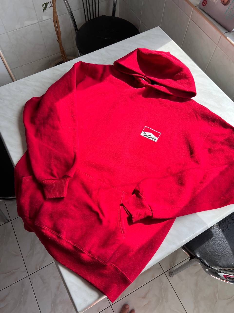 Marlboro × Vintage Vintage 90s red Marlboro basic hoodie oversized USA JERZEES Size US XL / EU 56 / 4 - 8 Thumbnail