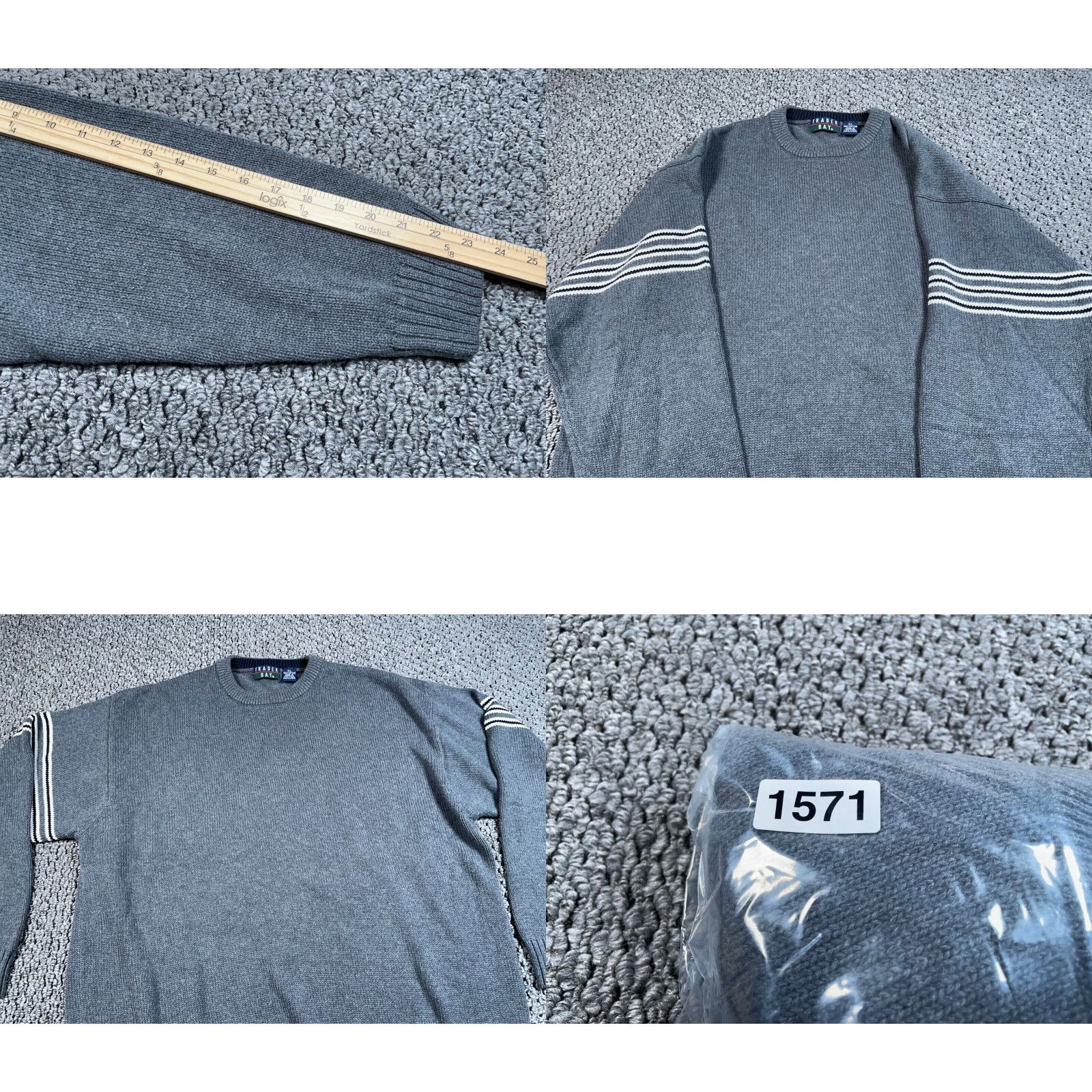 Vintage VINTAGE Trader Bay Oversized Sweater Shirt Men XL Gray Knit 90s Retro Crew Neck Pullover Size US XL / EU 56 / 4 - 8 Thumbnail