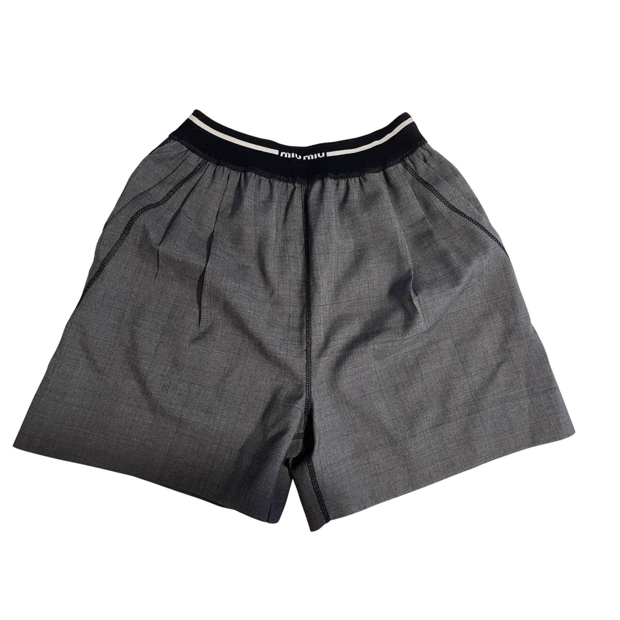 Miu Miu Miu Miu Gray Plaid Wool-Blend Elastic Waist Shorts For Women Size 36" / US 14 / IT 50 - 1 Thumbnail